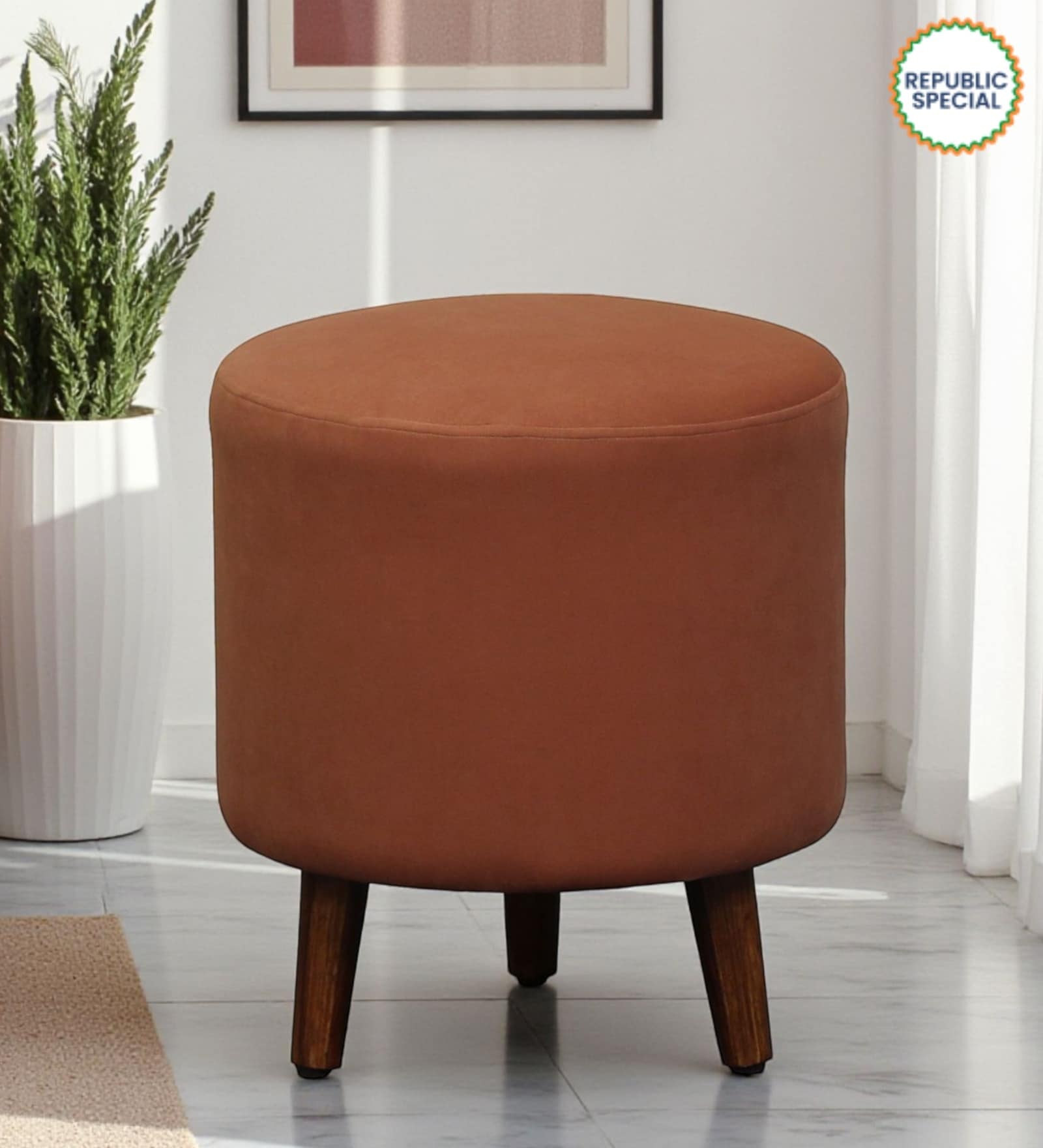 Colby Fabric Seating Stool In Mocha Mousse Colour 