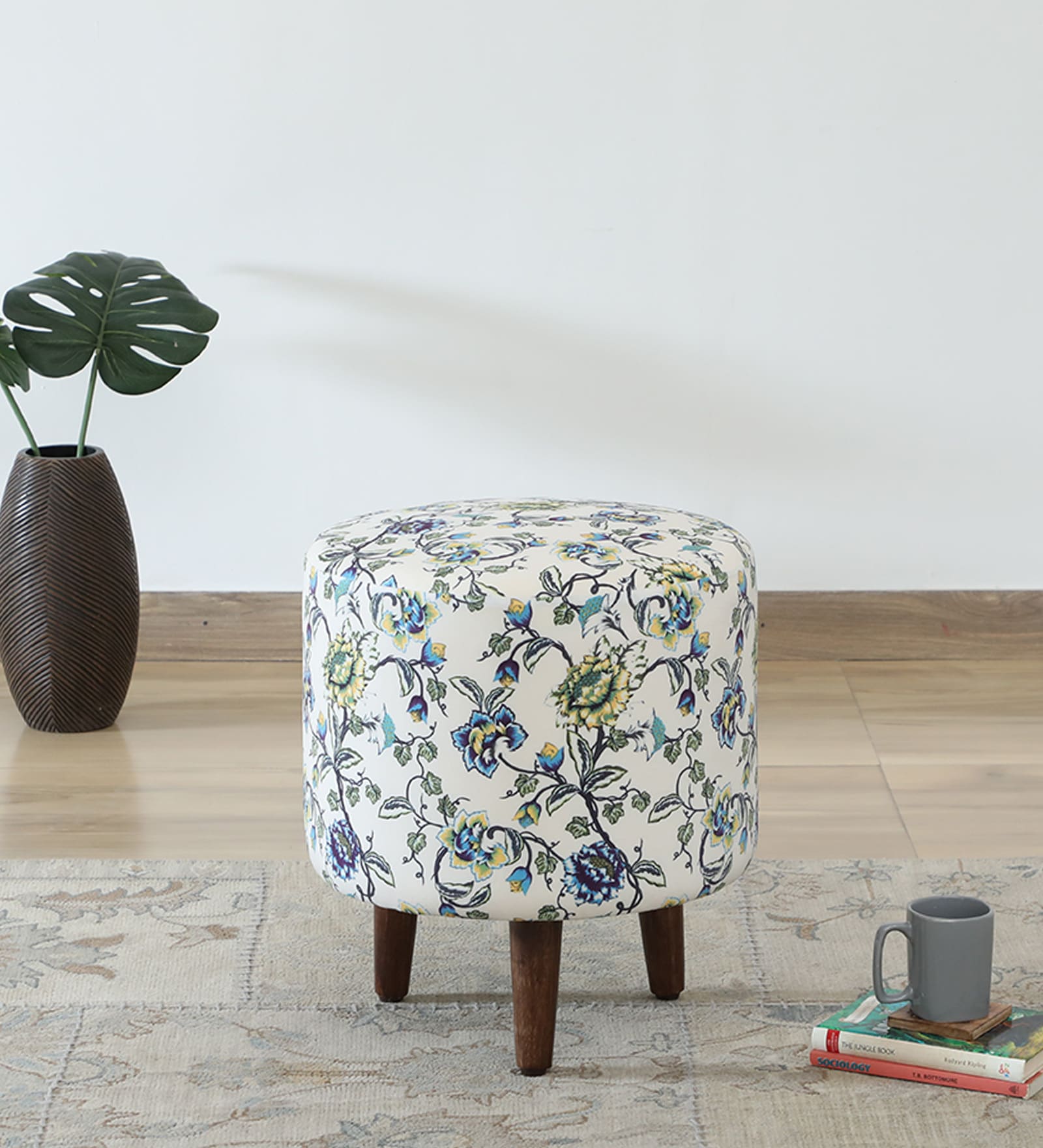 Colby Fabric Seating Stool In Provincial Teak Finish