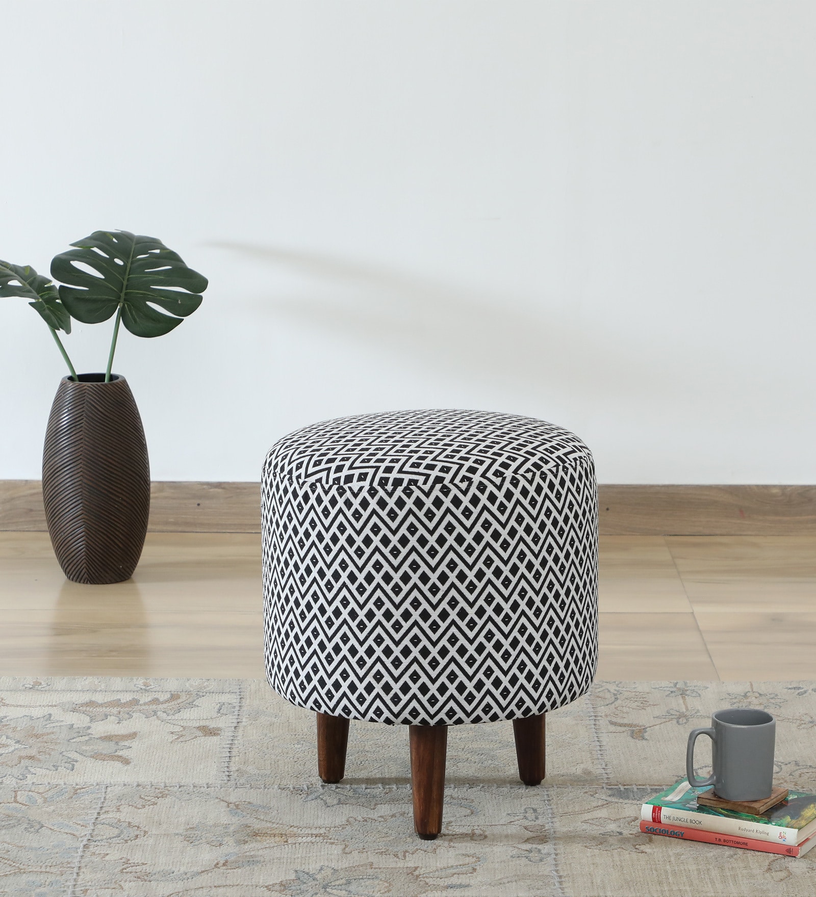 Colby Fabric Seating Stool In Provincial Teak Finish