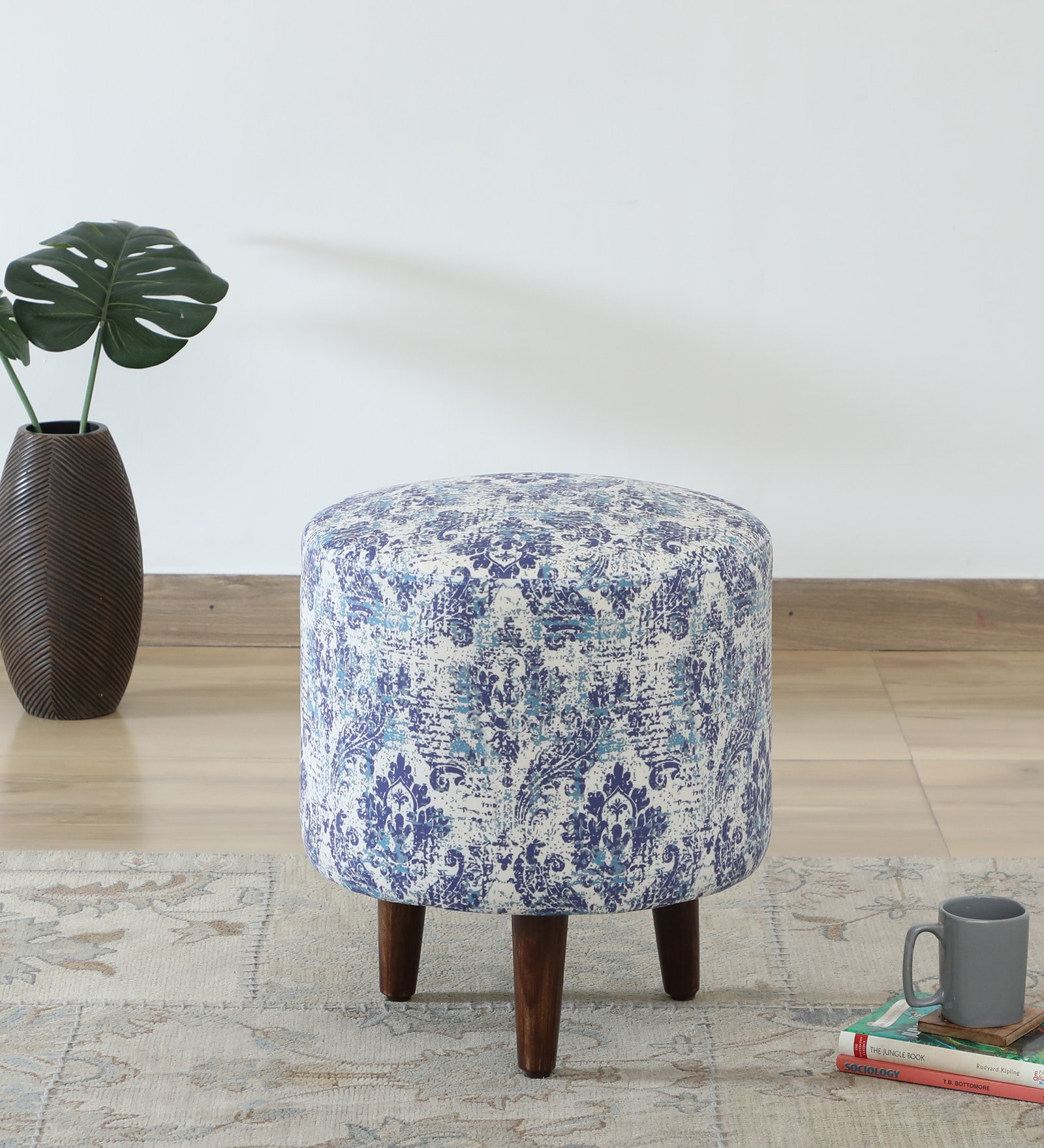 Colby Fabric Seating Stool In Provincial Teak Finish