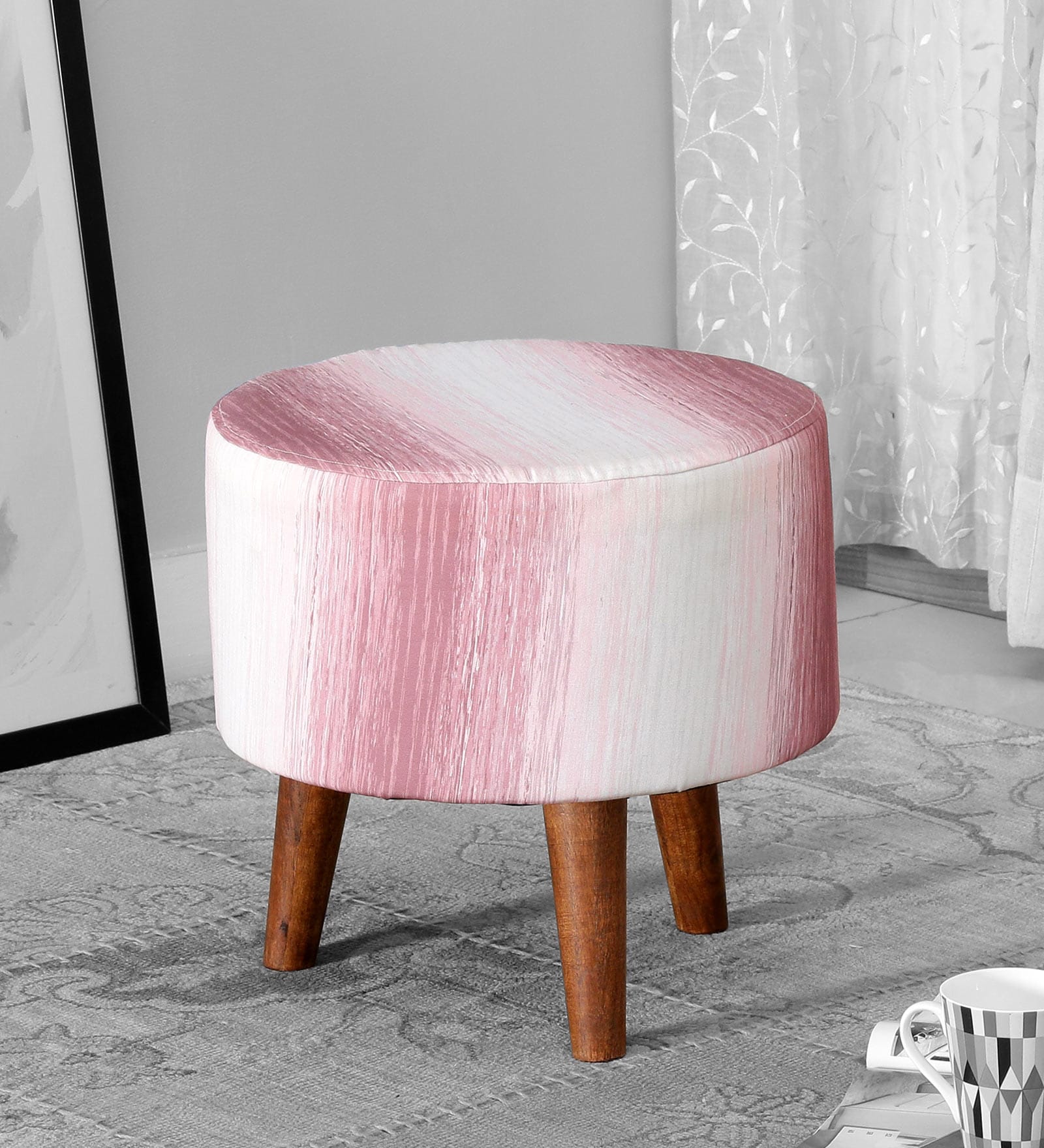 Colby Solid Wood Seating Stool In Provincial Teak Finish With Gradient Print
