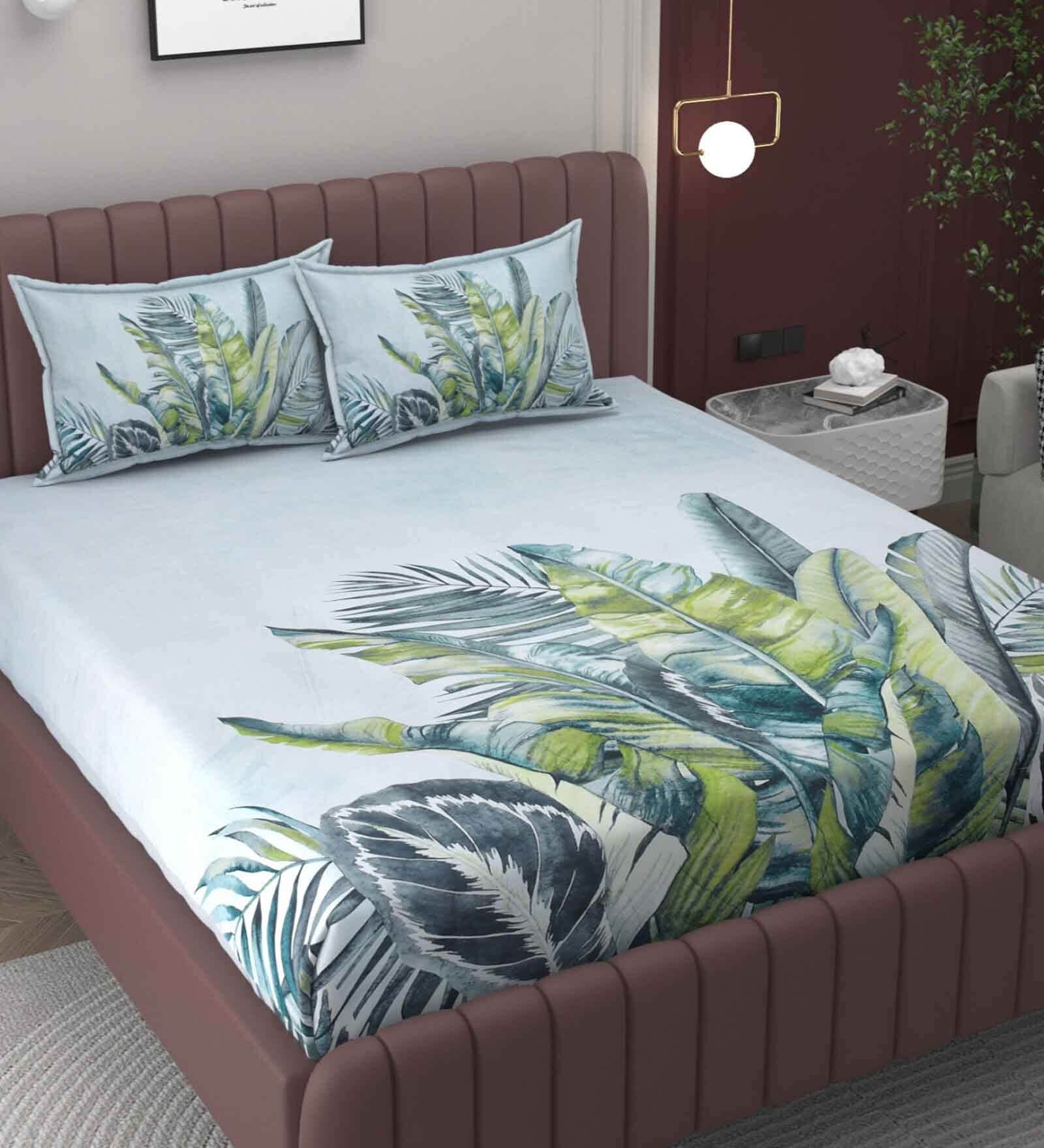 Blue 250 TC Microfiber King Sized Double Bedsheet with 2 Pillow Covers