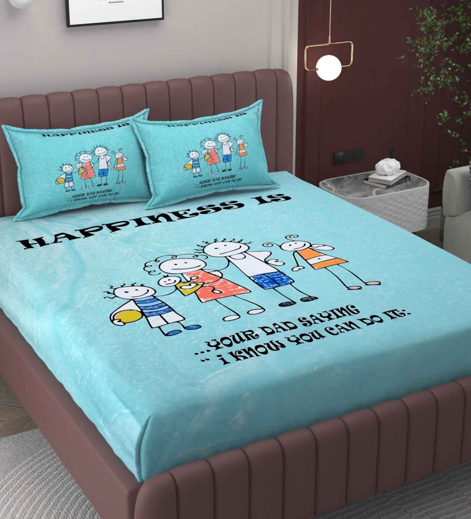 Sky Blue Characters 250 TC Microfiber King Sized Kids Double Bedsheet with 2 Pillow Covers Sky Blue Characters 250 TC Microfiber King Sized Kids Double Bedsheet with 2 Pillow Covers