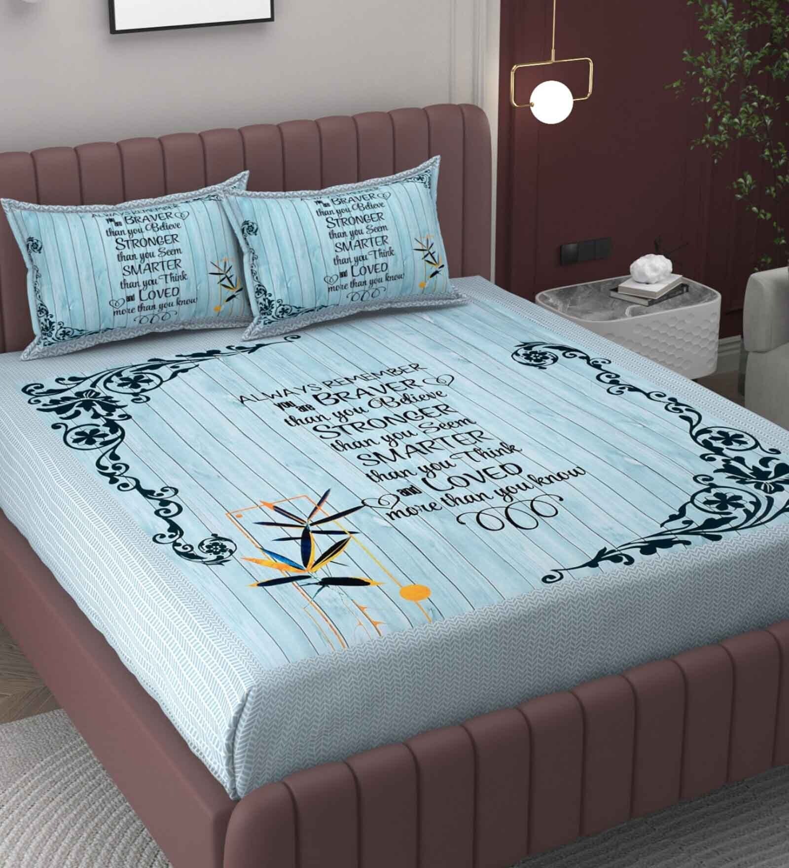 Blue Abstract 250 TC Microfiber King Sized Double Bedsheet with 2 Pillow Covers