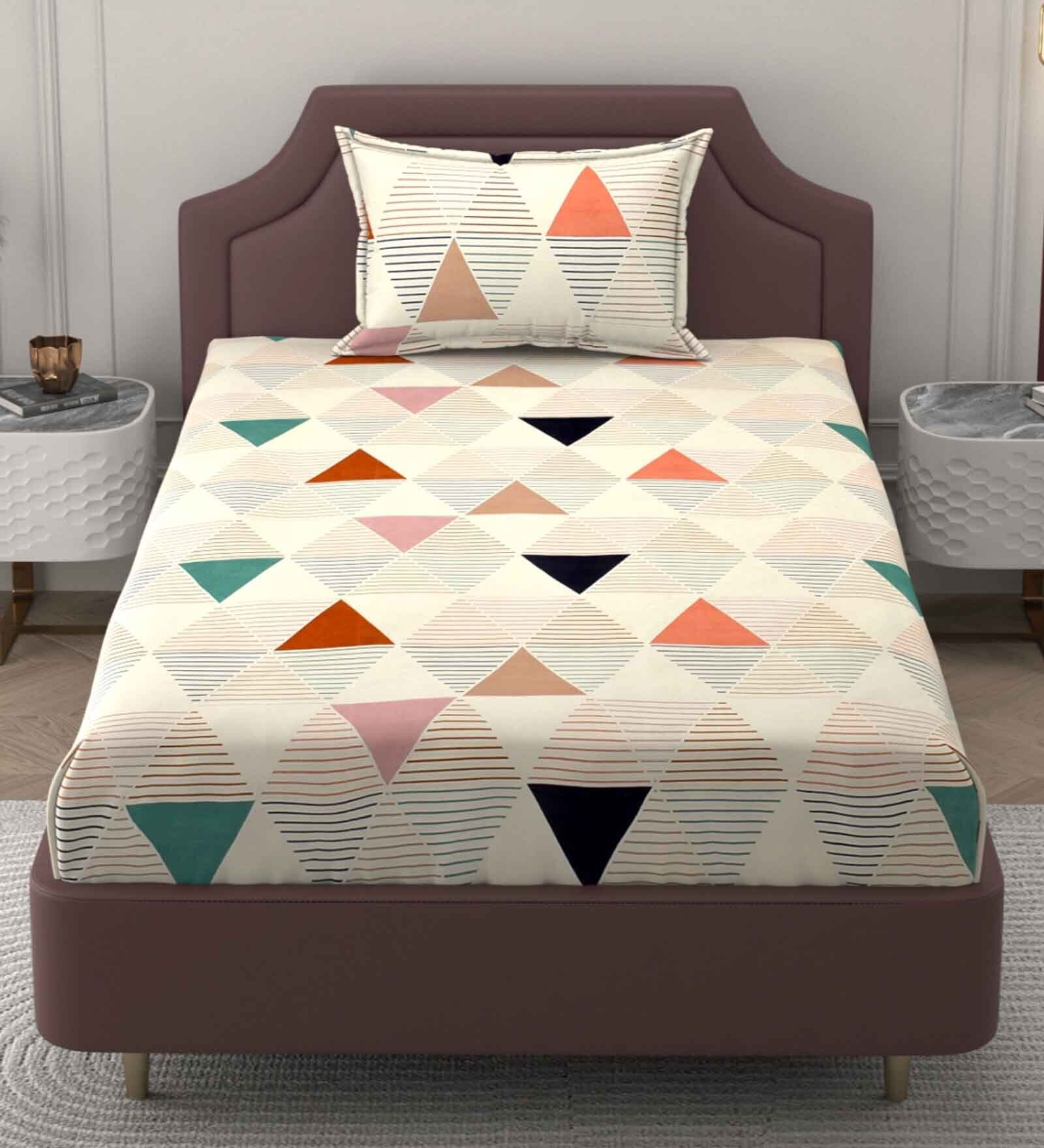 Multicolor Geometric 250 TC Microfiber Single Bed Soft Microfiber Printed Bedsheet With 1 Pillow Cover