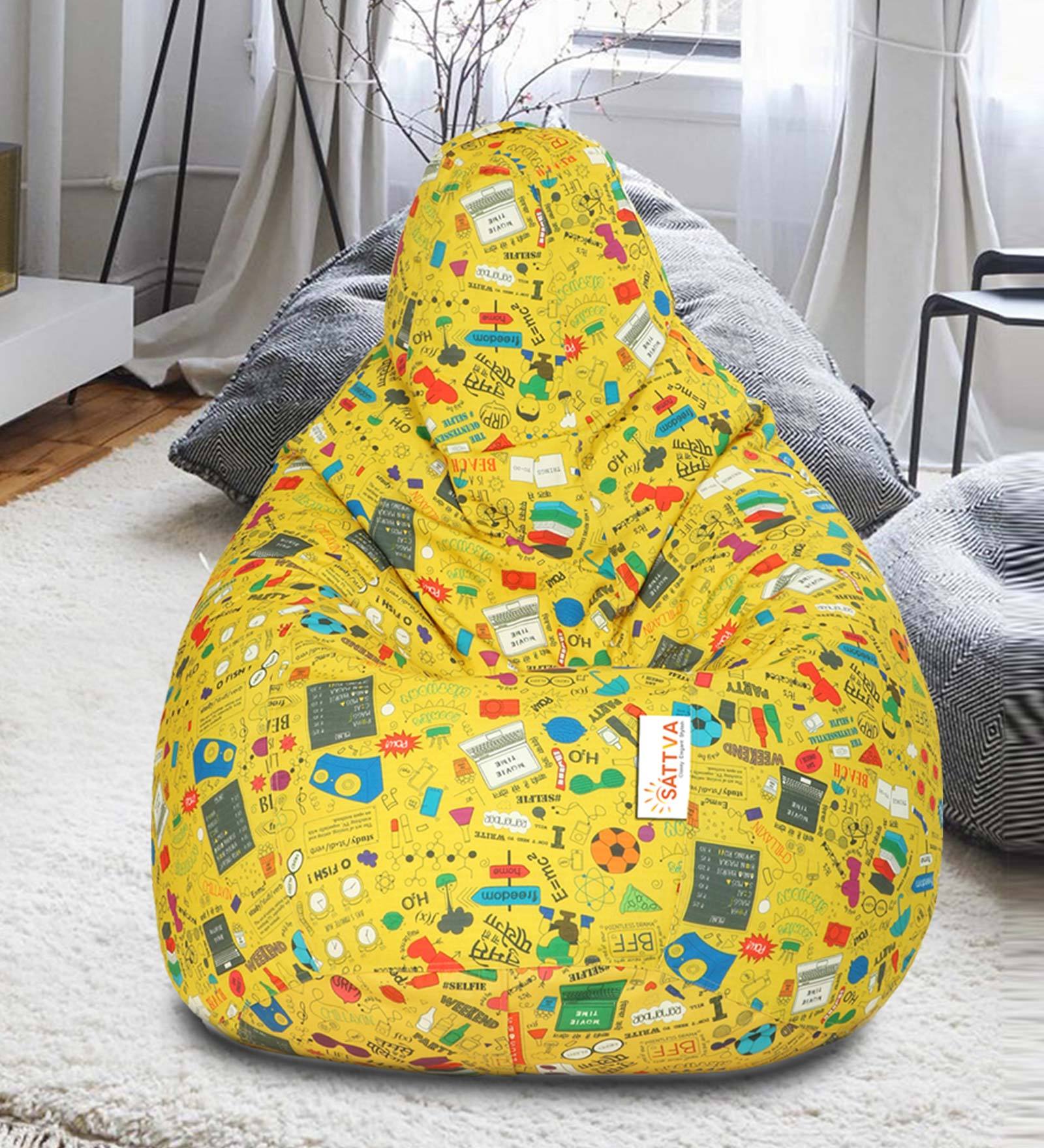 Buy College Youth Print Classic XXXL Bean Bag in Yellow Colour by
