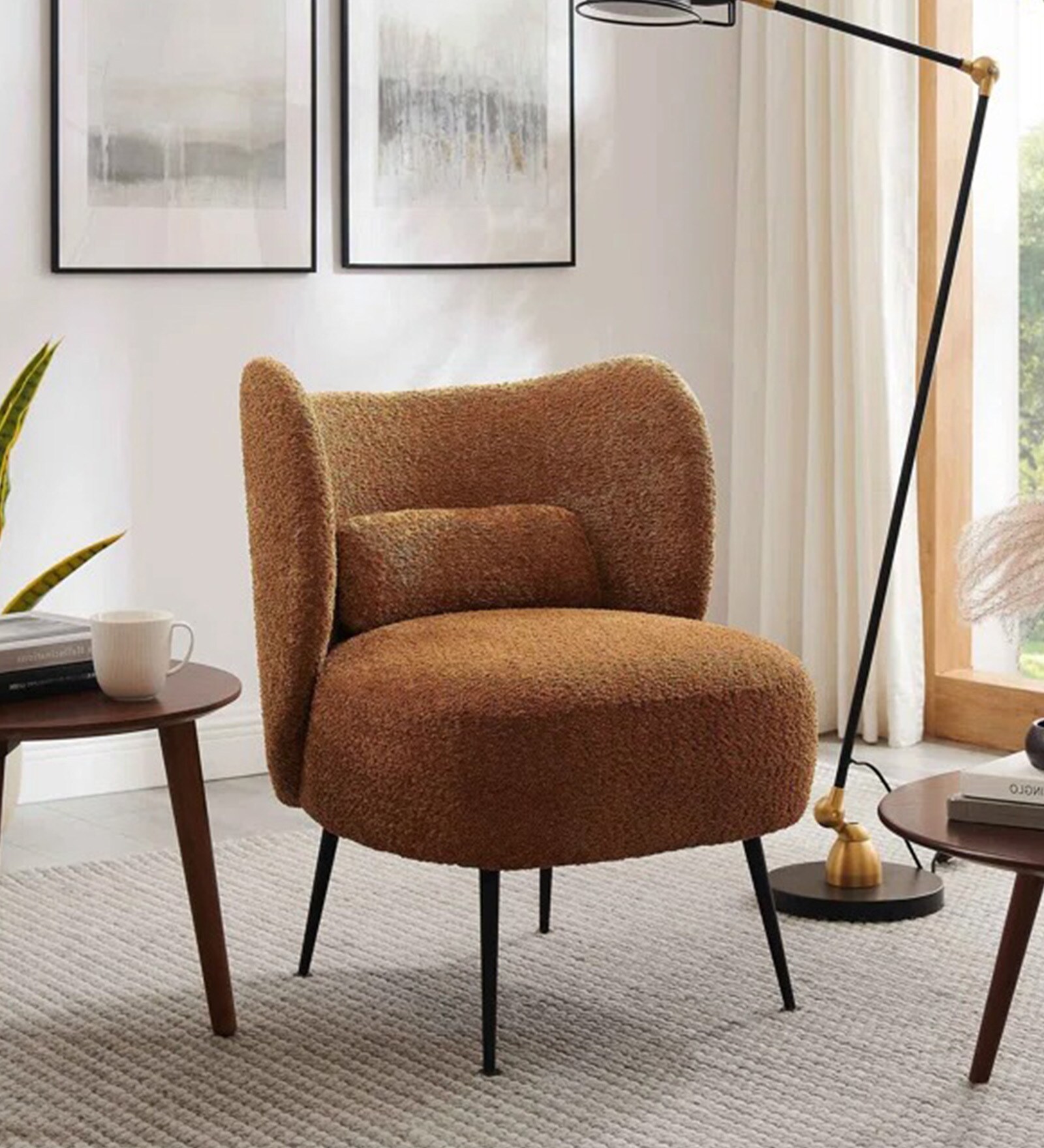 Collin Boucle Fabric Lounge Chair In Brown Colour