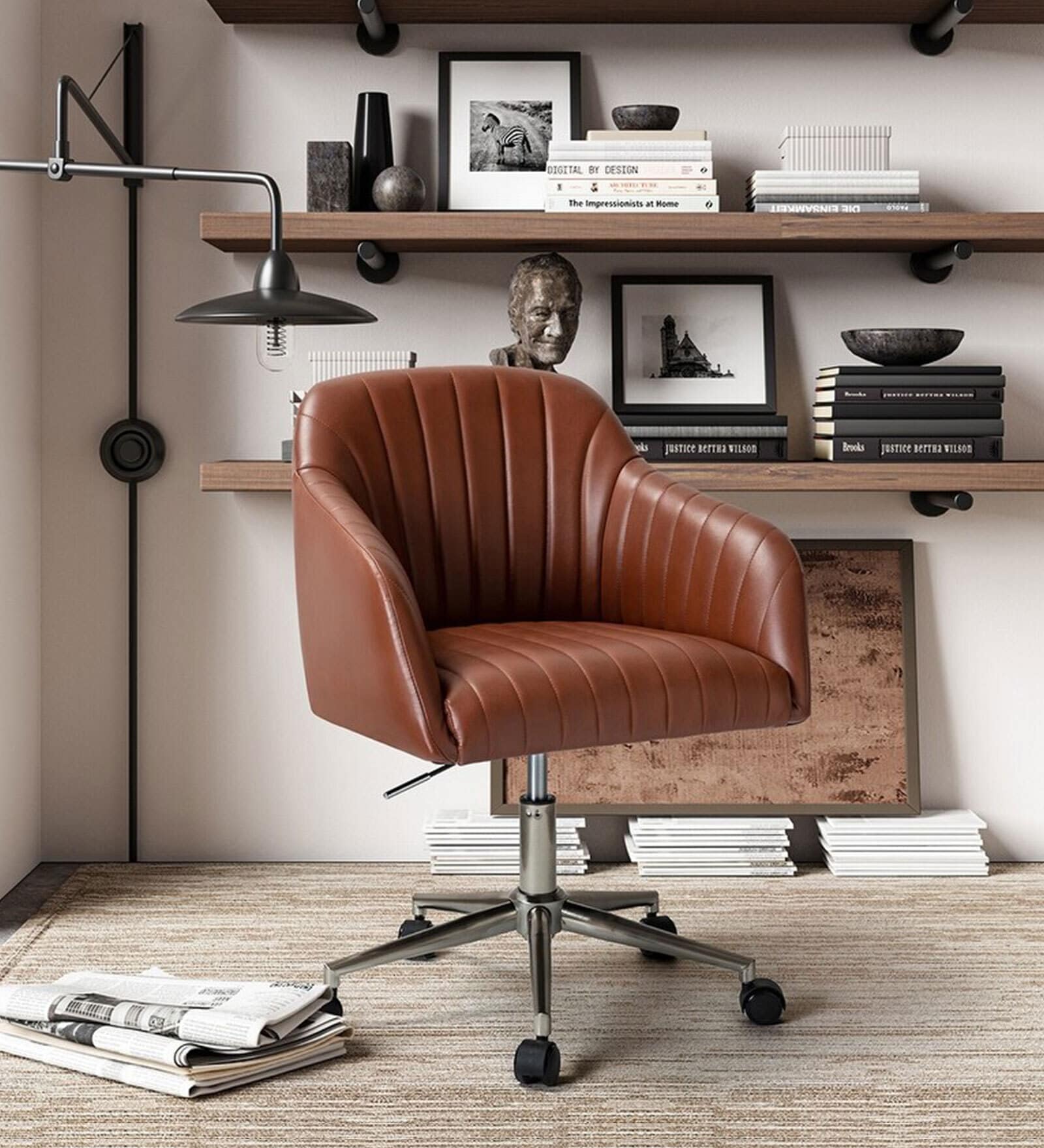 Colm Leatherette Guest Chair In Brown Colour