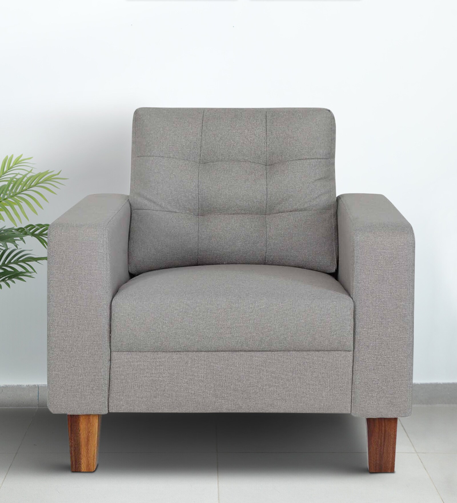 Cologne Fabric 1 Seater Sofa in Grey Colour