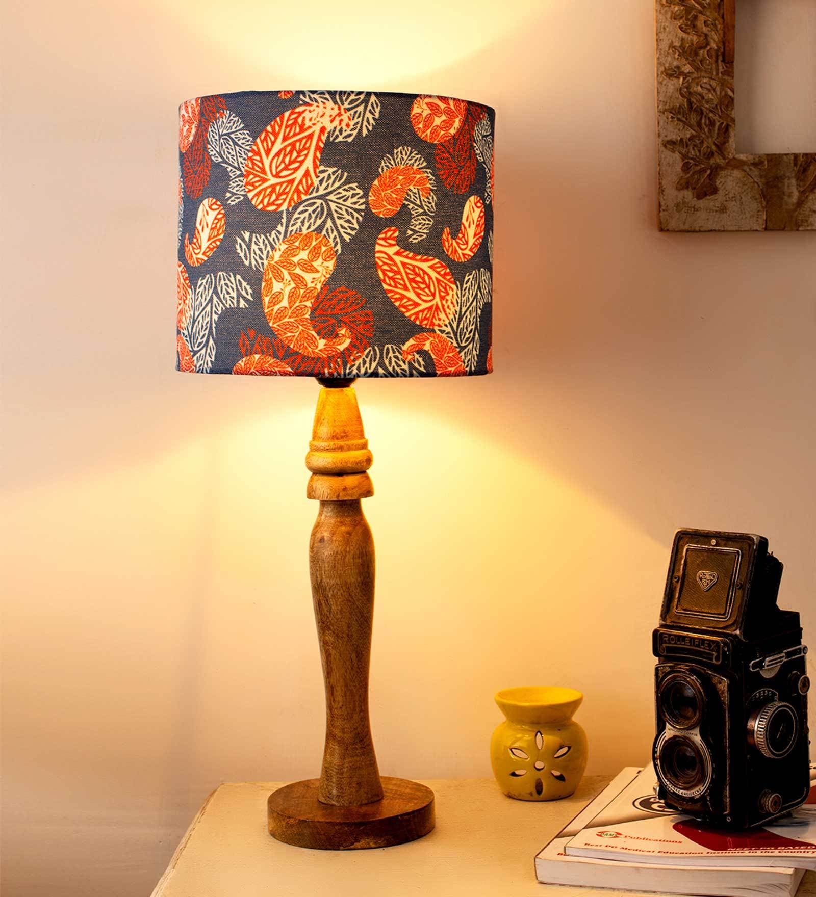 Colorful Ambee Multicolor Canvas Shade Table Lamp with Brown Base