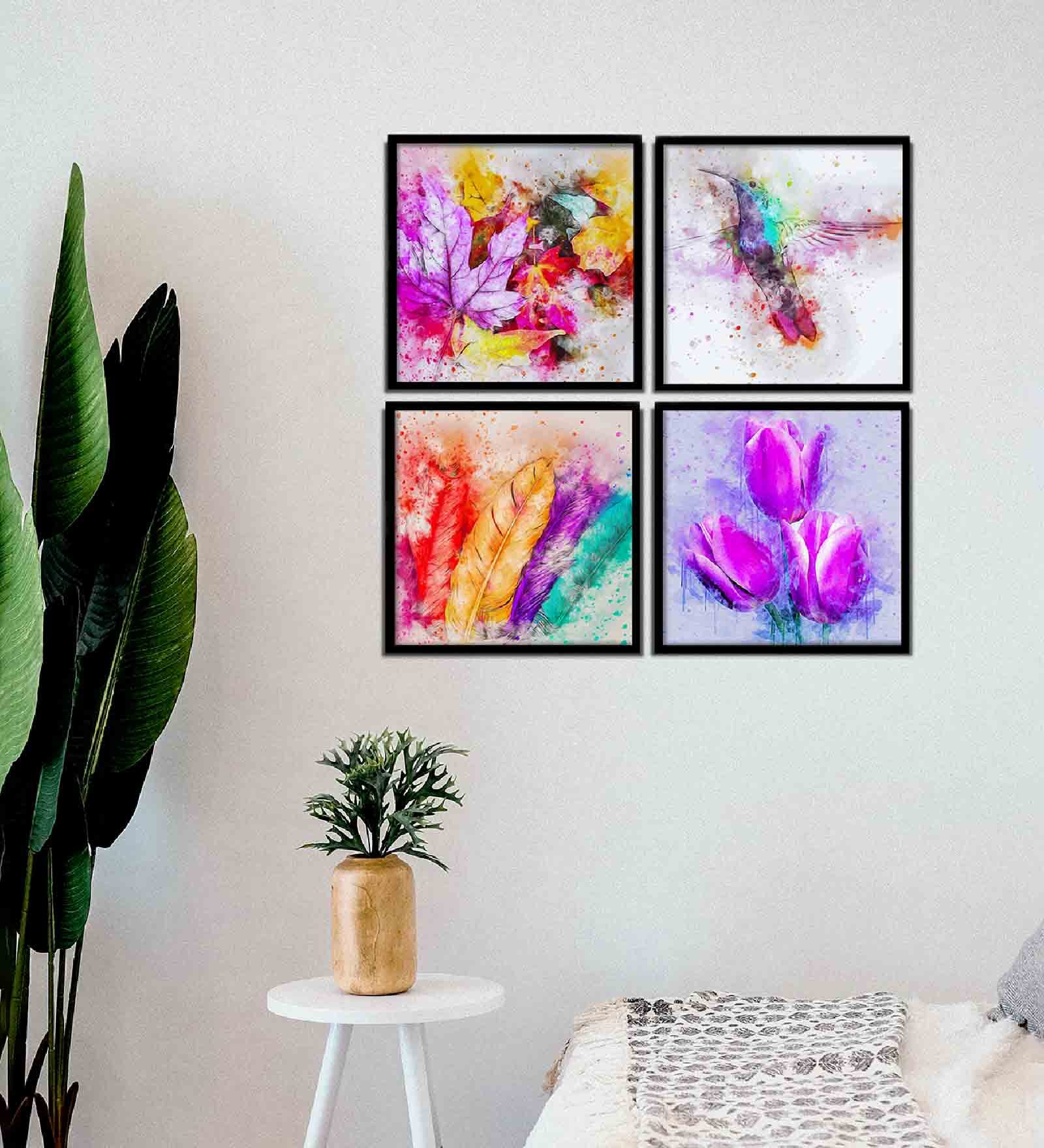 Buy Truentinued Purple Engineered Wood Framed Art Print Set of 4 at 14