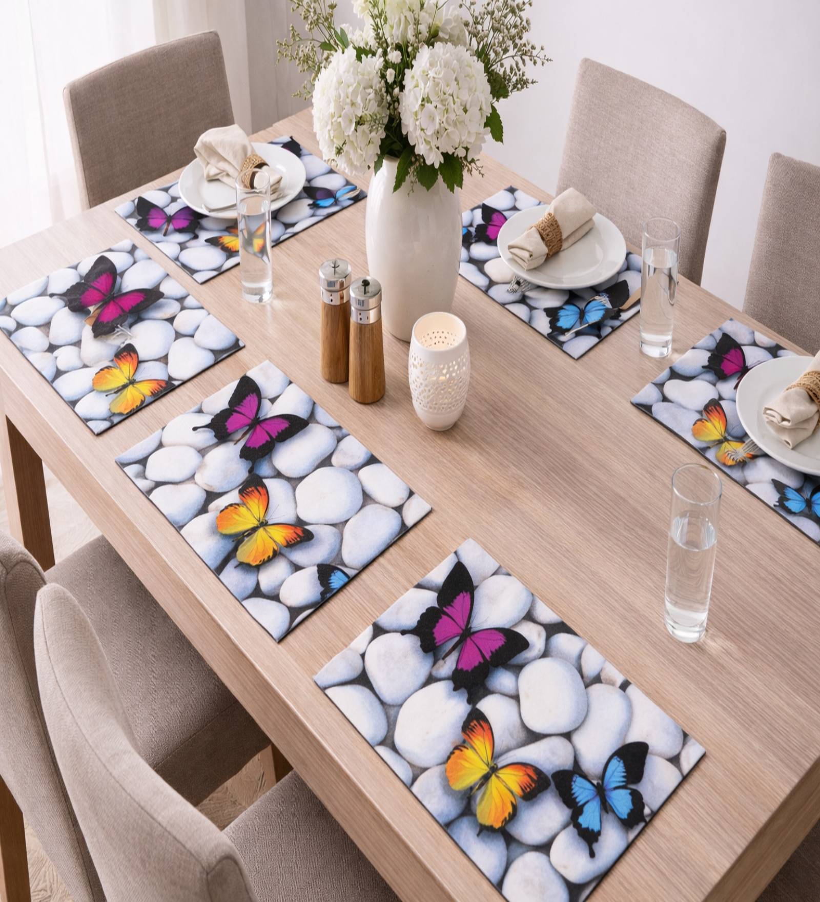 Set of 6 Colorful Butterfly Pebble Print Placemats