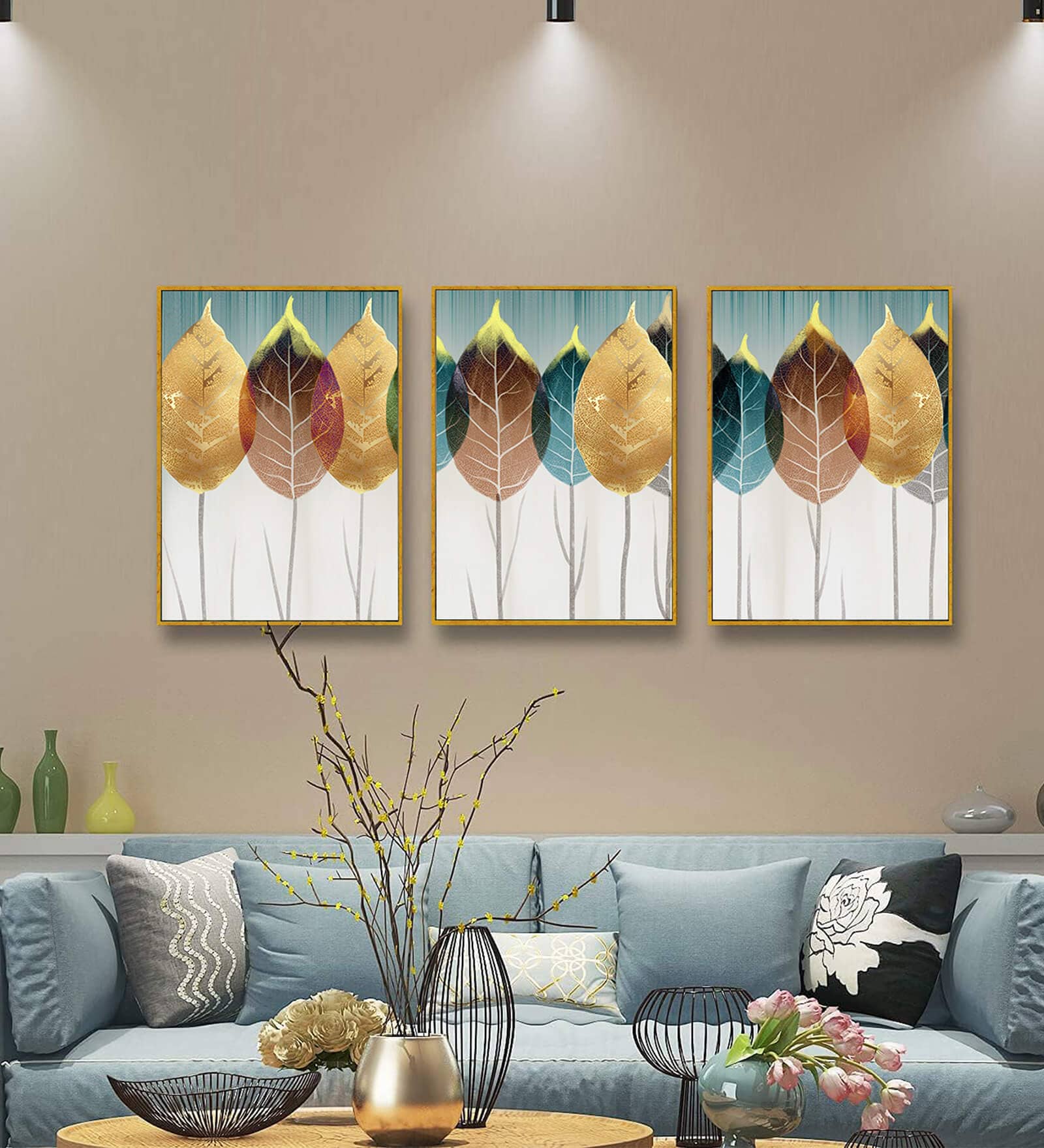 Colorful Leaves Pictures Canvas Framed Wall Art Prints For Living Room Bedroom Or Bathroom