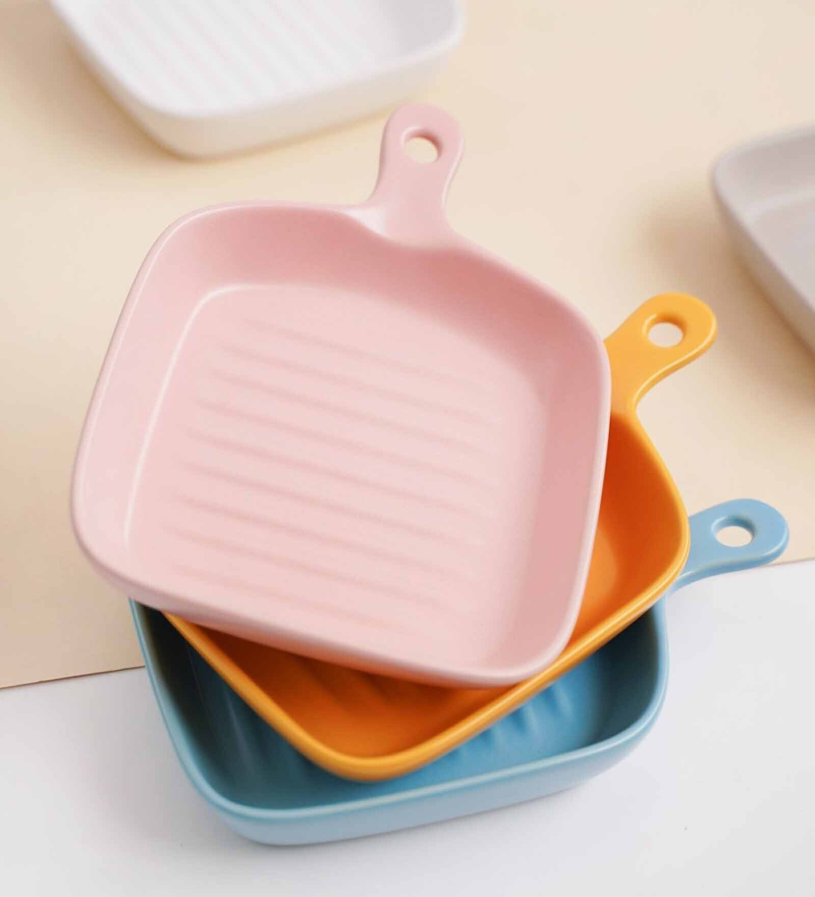 Colorful Pink Ceramic Grill Baking Tray