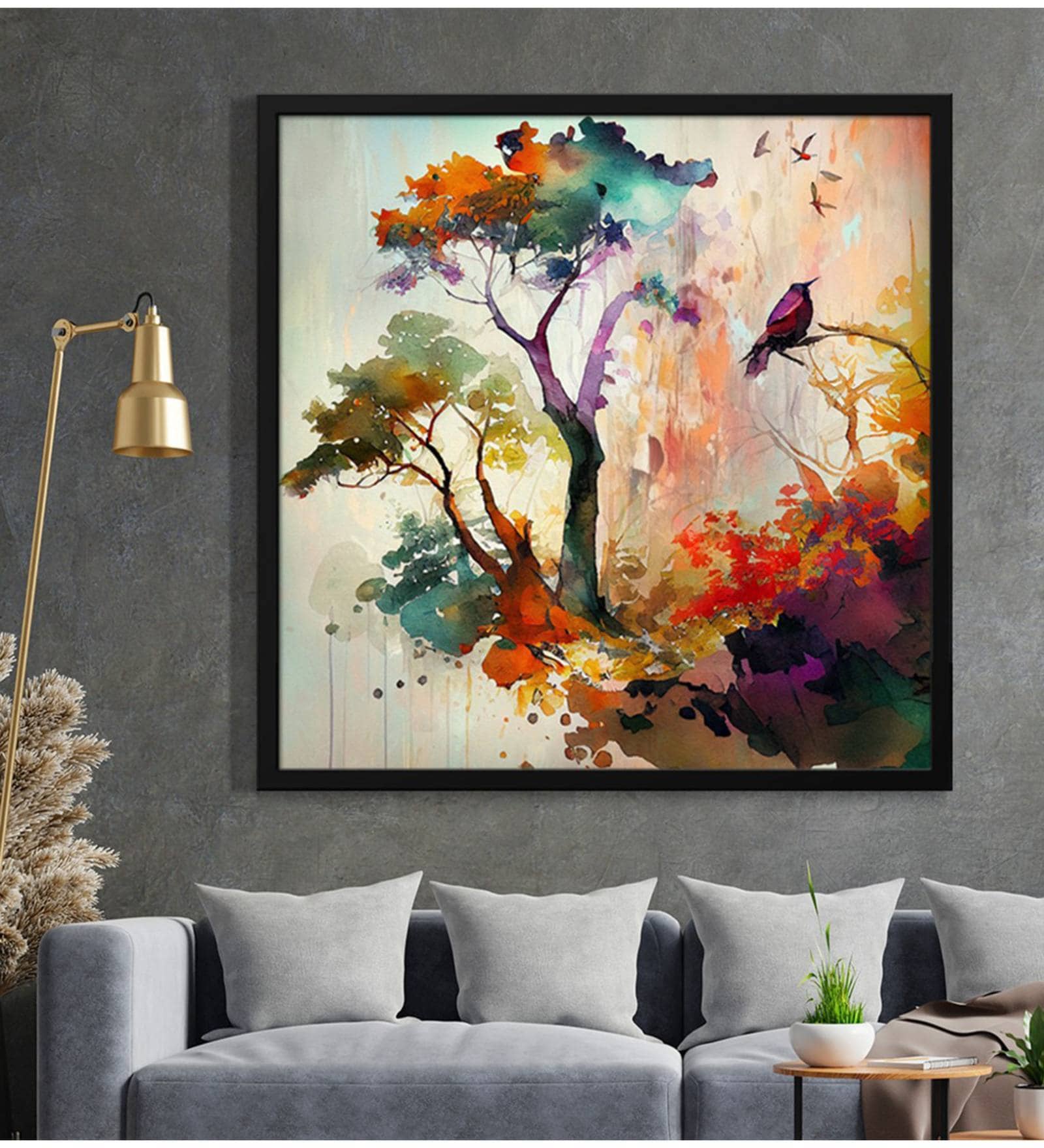 Colorful Tree With Birds Art Modern Art Canvas Art Print