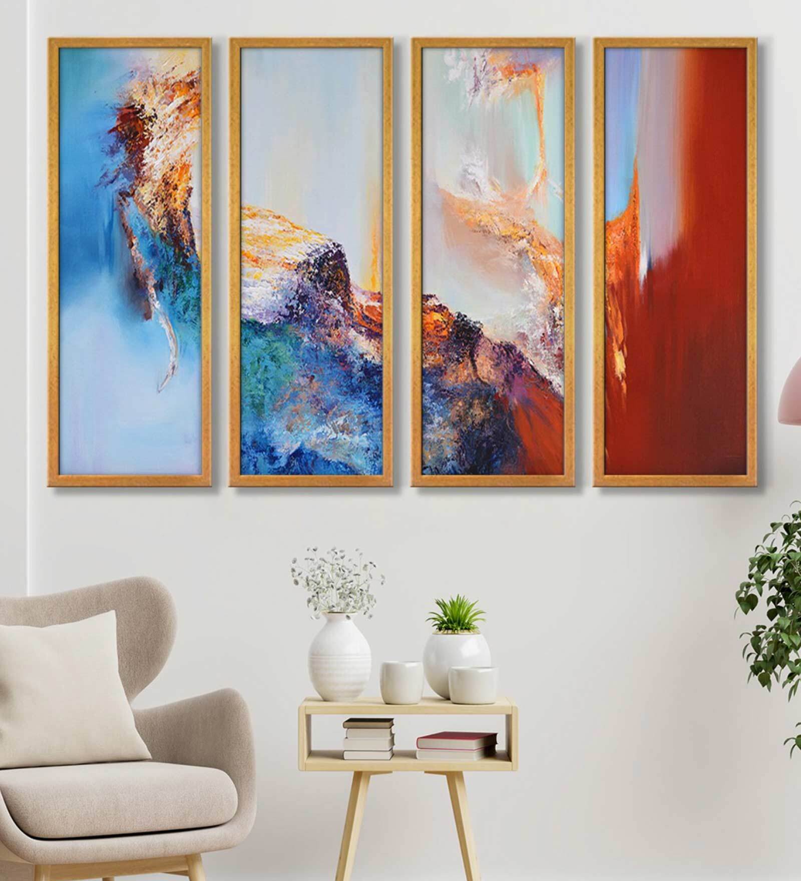 House Multicolour Canvas Framed Abstract Art Panel Set of 4