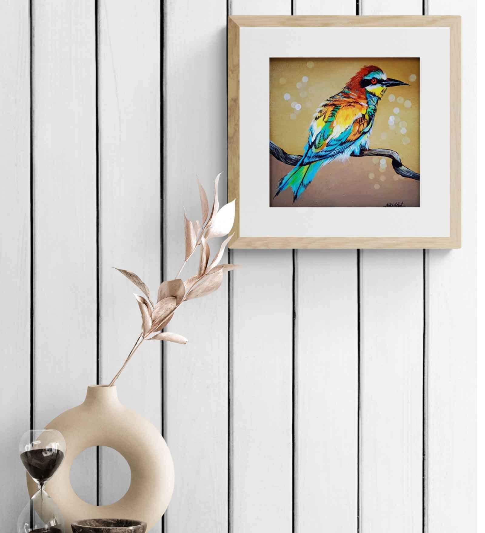 Colourful Bird Handmade Acrylic Paint On Canvas Unframed