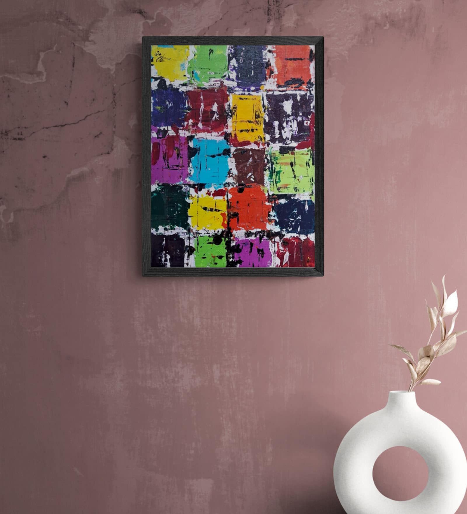 Colourful Boxes Handmade Acrylic Paint On Canvas Unframed