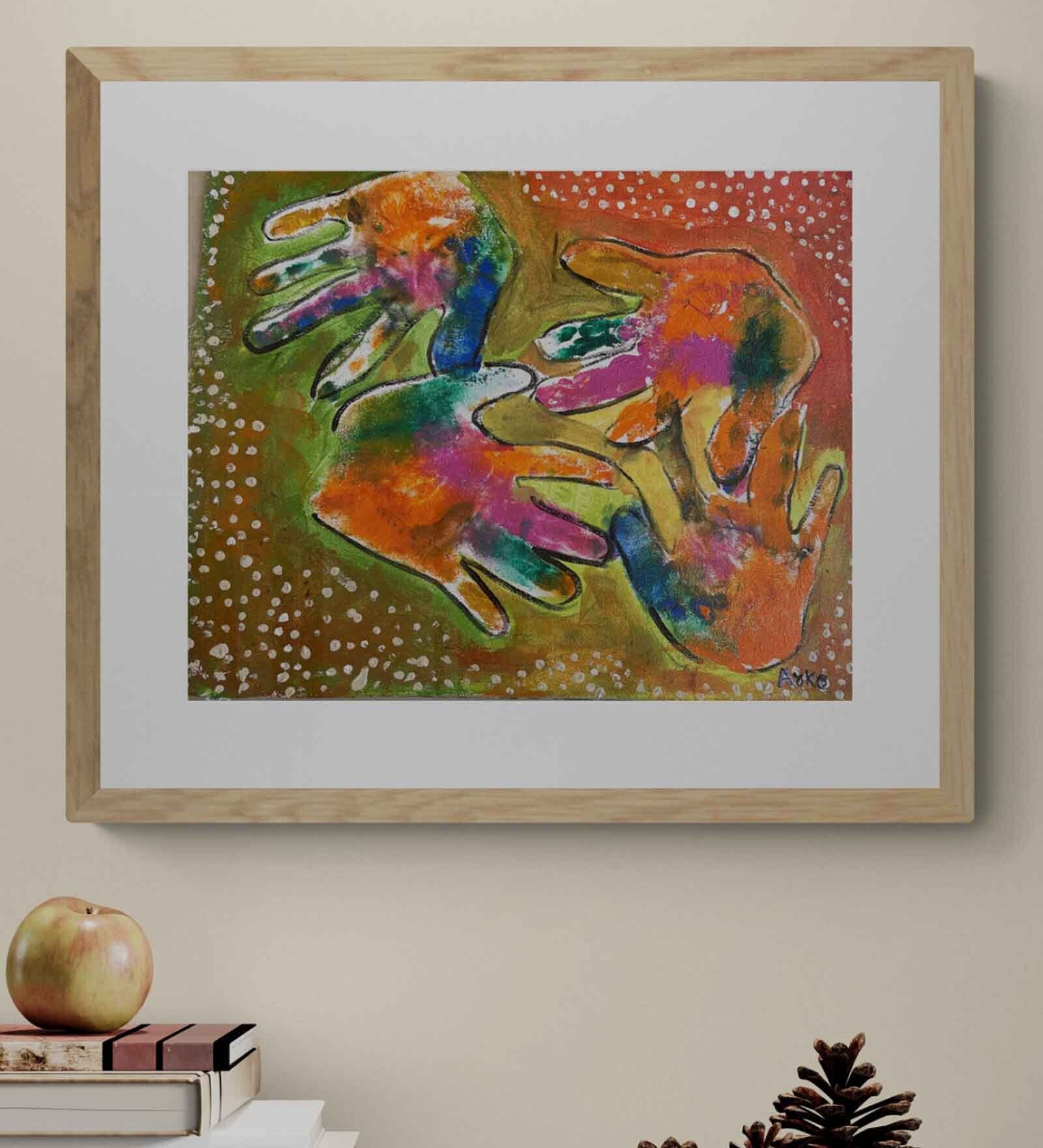 Colourful Hands  Handmade Acrylic Paint On Canvas Unframed