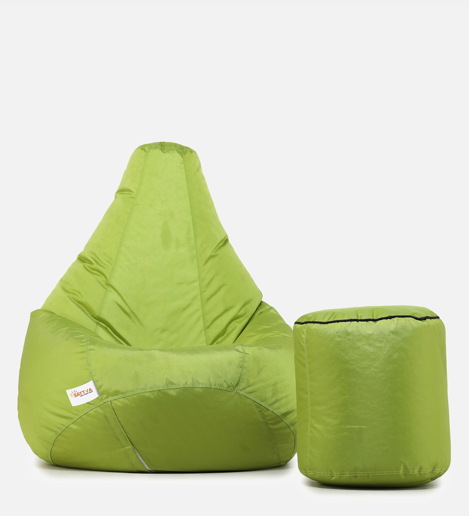 Combo Classic XXXL All Weather Outdoor Bean Bag & Round Pouffe with Beans In Green Colour
