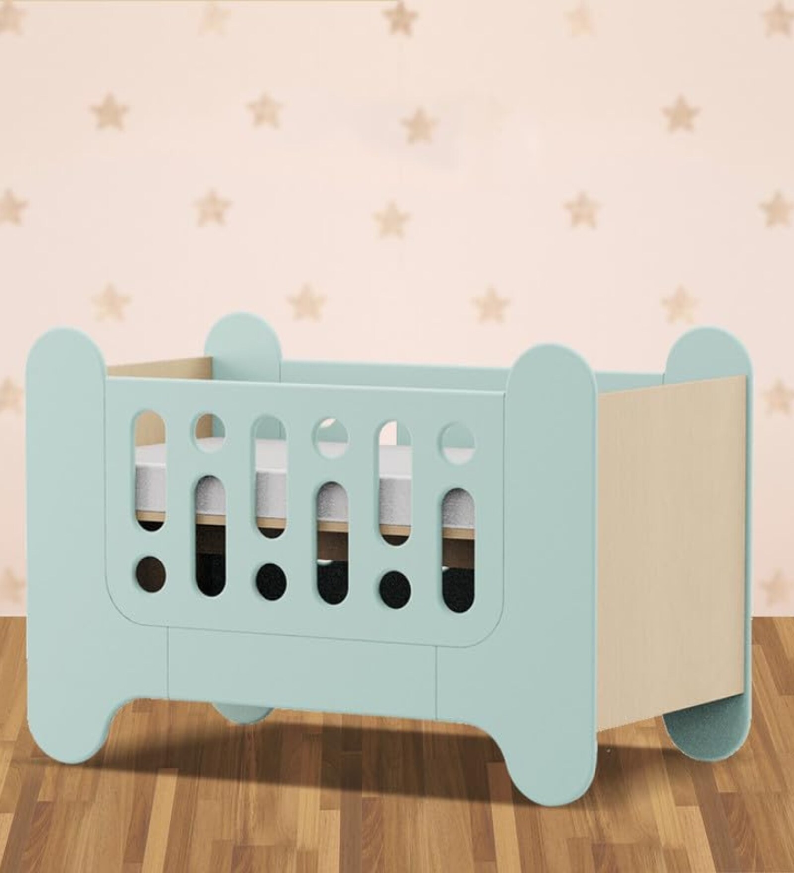 Combo Convertible Crib & Cot With Mattress In Teal Finish Combo Convertible Crib & Cot With Mattress In Teal Finish