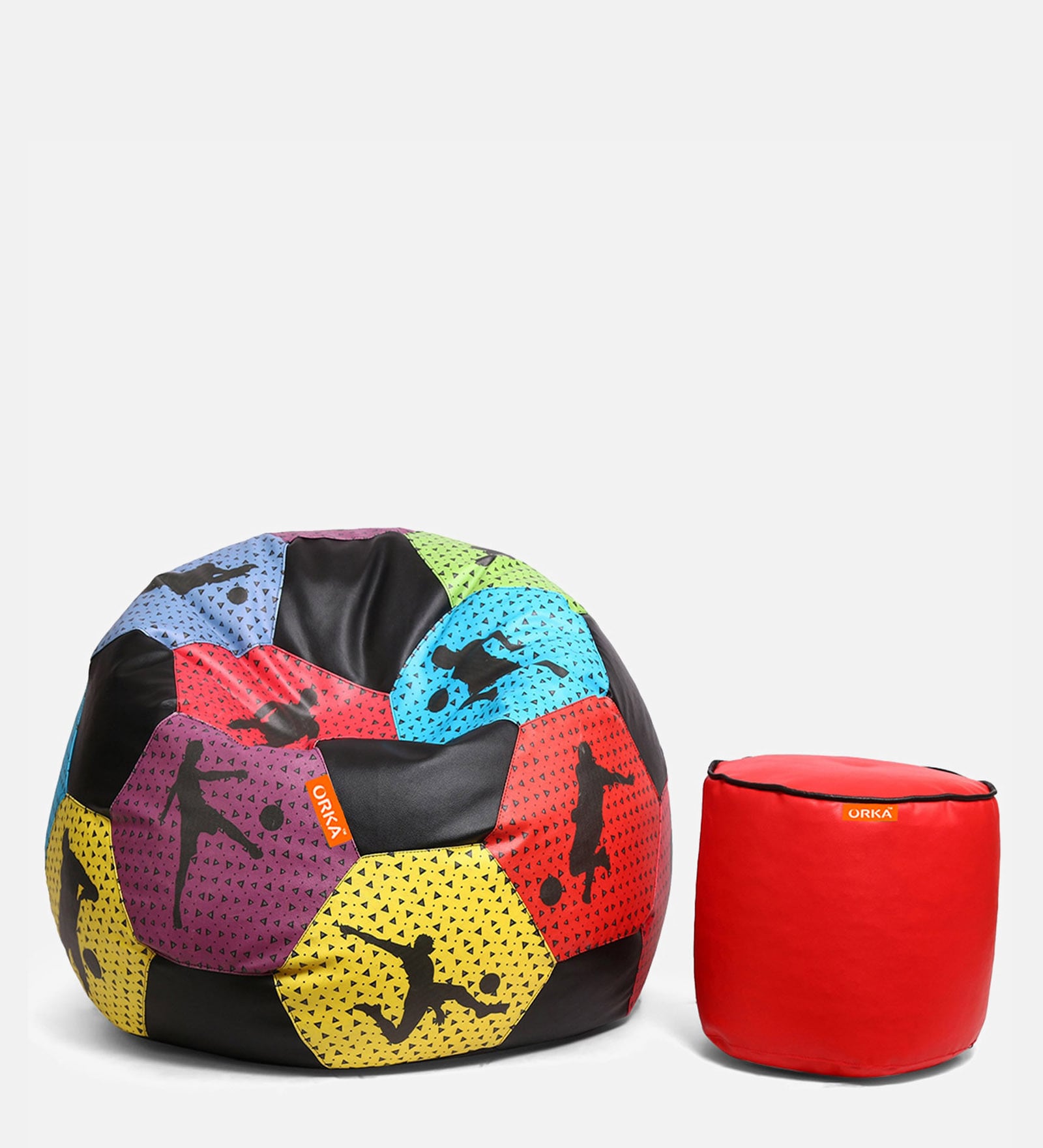 Combo Digital Printed 3XL Foot Ball Bean Bag & Pouffe with Beans in Multi Colour Combo Digital Printed 3XL Foot Ball Bean Bag & Pouffe with Beans in Multi Colour