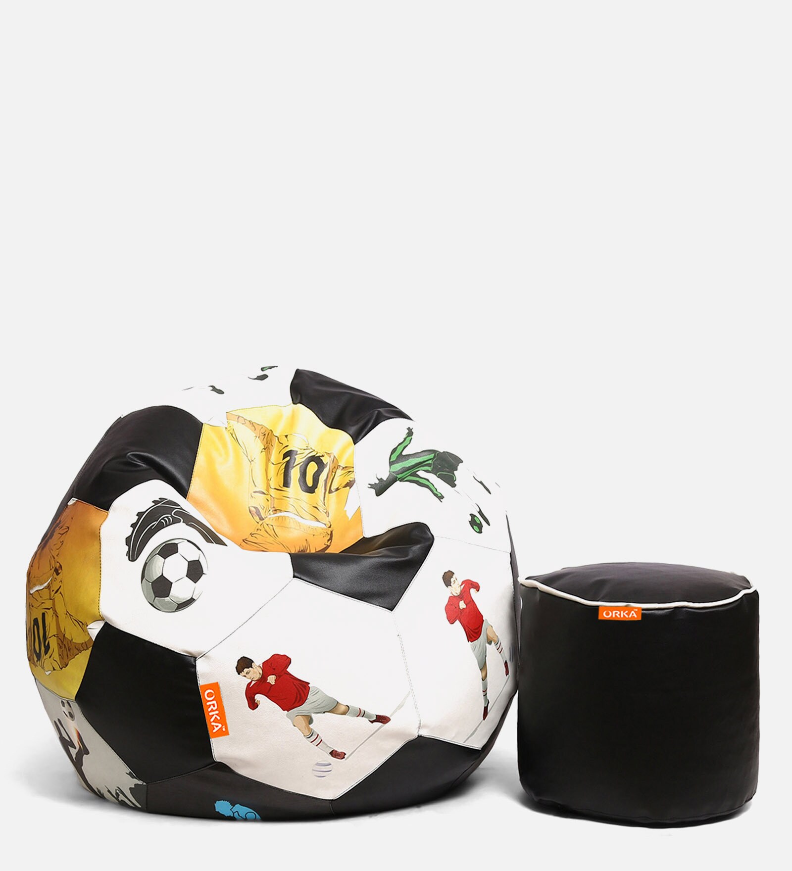 Buy Combo Digital Printed XXXL FootBall Bean Bag Cover & Round Pouffe