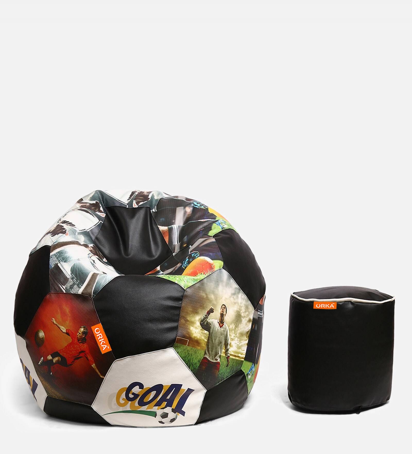Buy Combo Digital Printed XXXL FootBall Bean Bag Cover & Round Pouffe