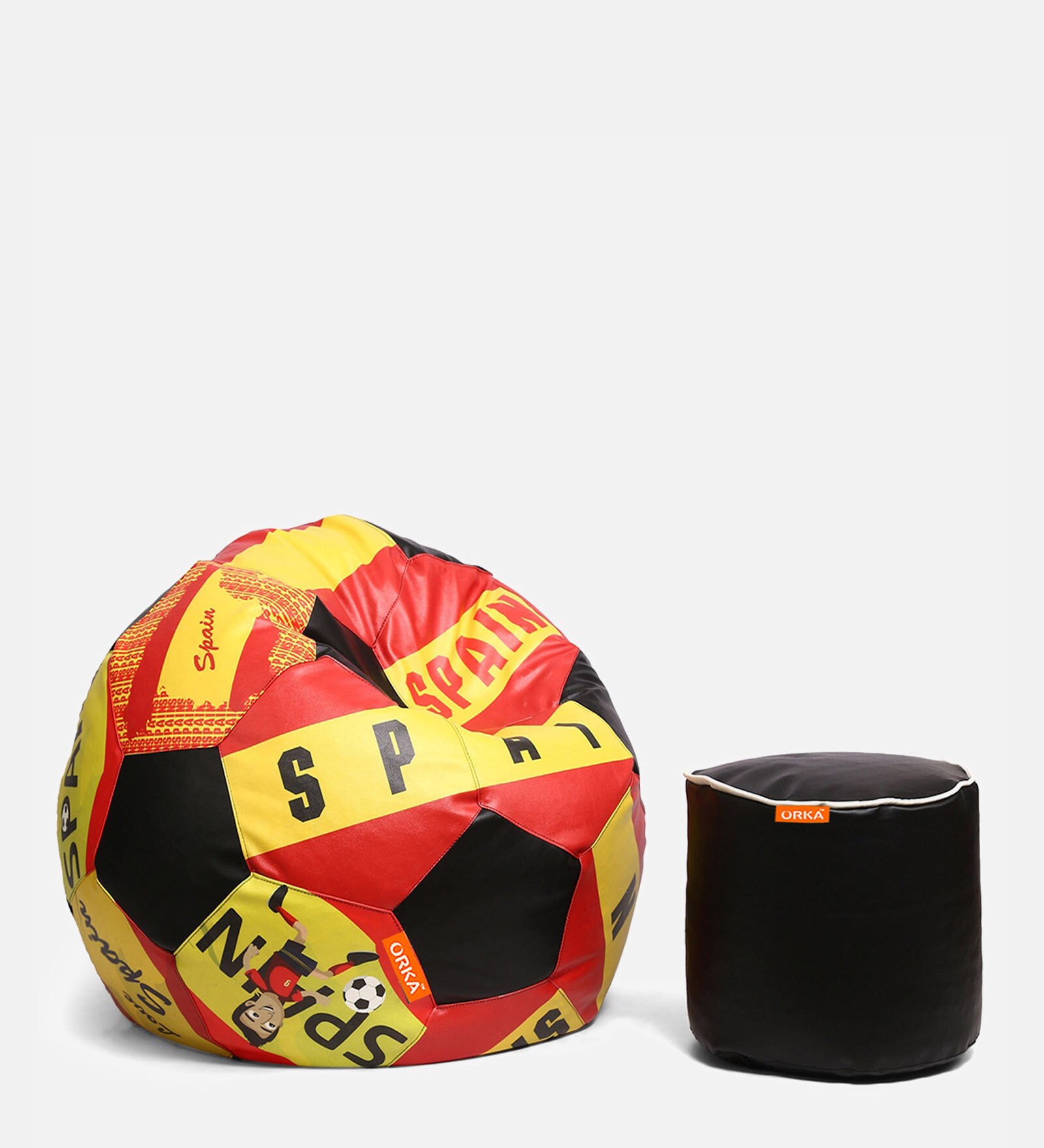 Buy Combo Digital Printed XXXL FootBall Bean Bag Cover & Round Pouffe