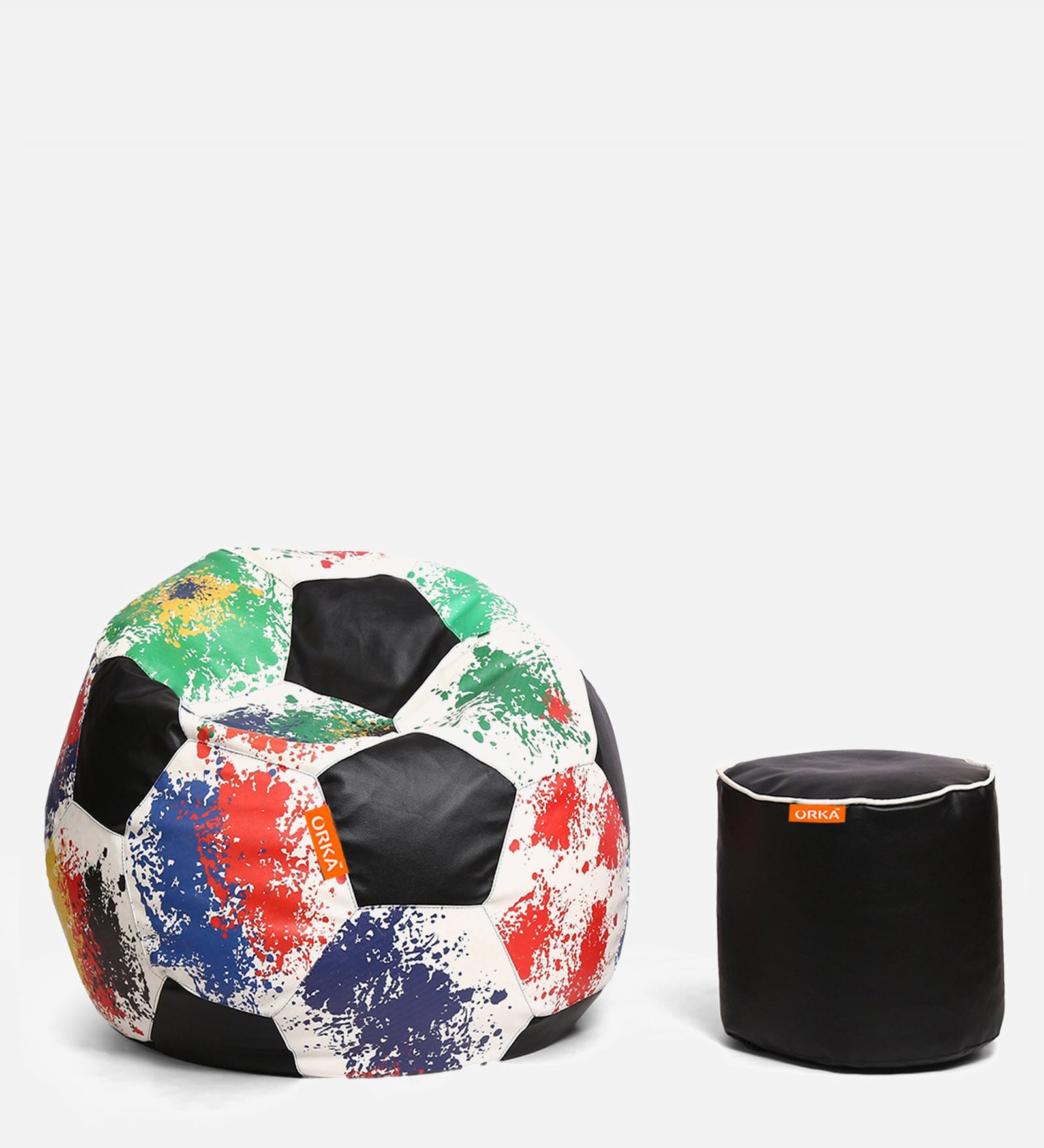 Buy Combo Digital Printed XXXL FootBall Bean Bag Cover & Round Pouffe