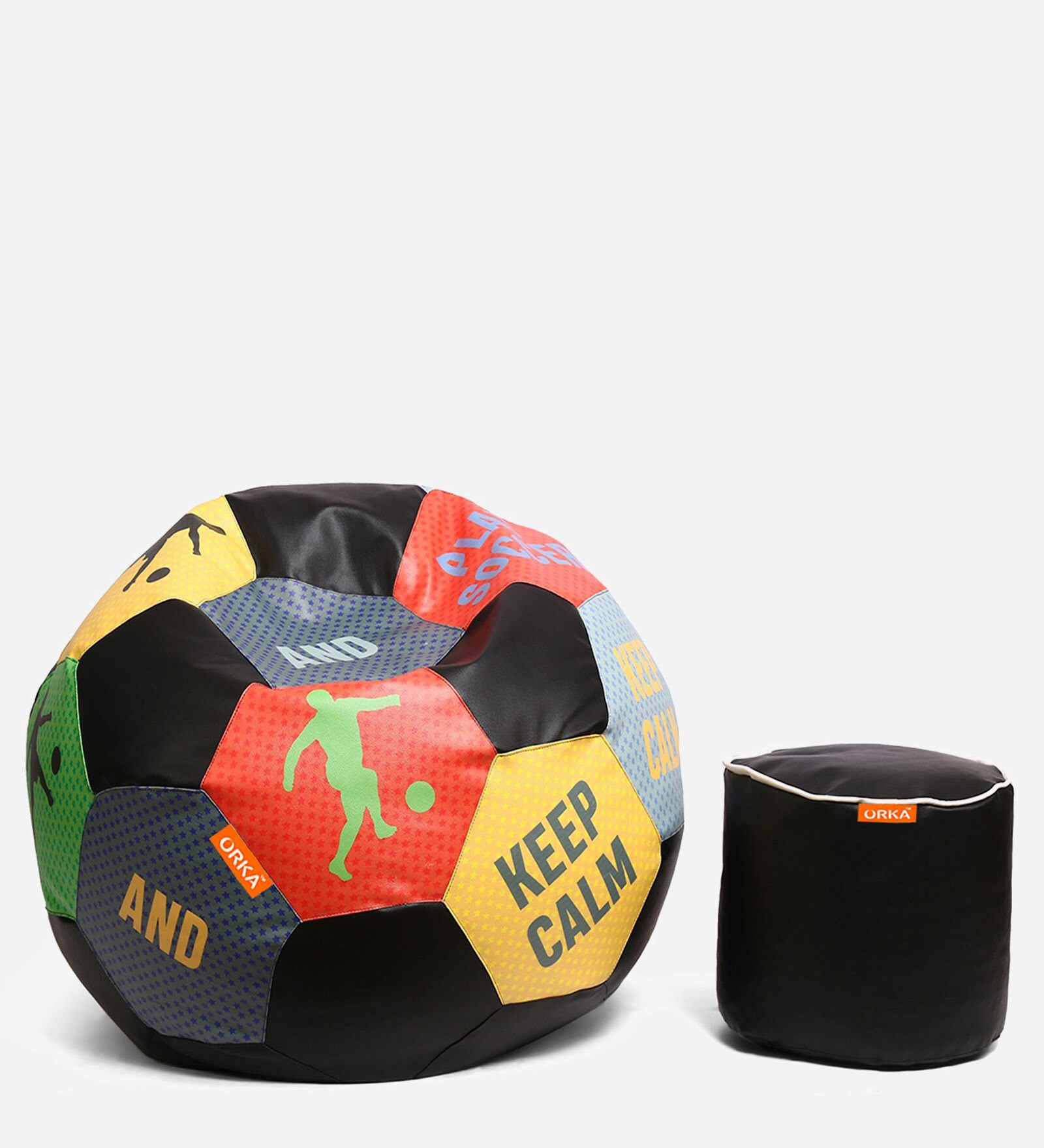 Buy Combo Digital Printed XXXL FootBall Bean Bag Cover & Round Pouffe
