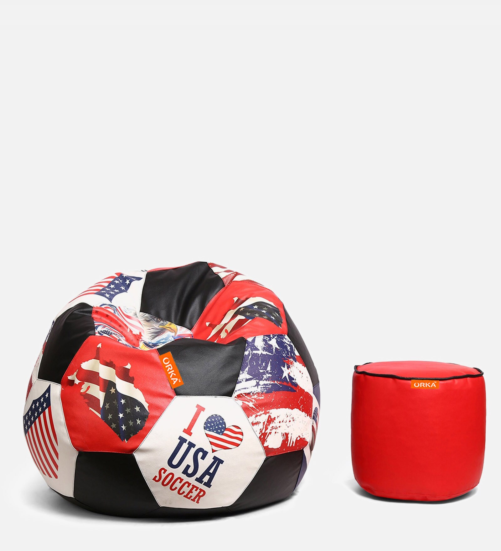 Buy Combo Digital Printed XXXL FootBall Bean Bag Cover & Round Pouffe