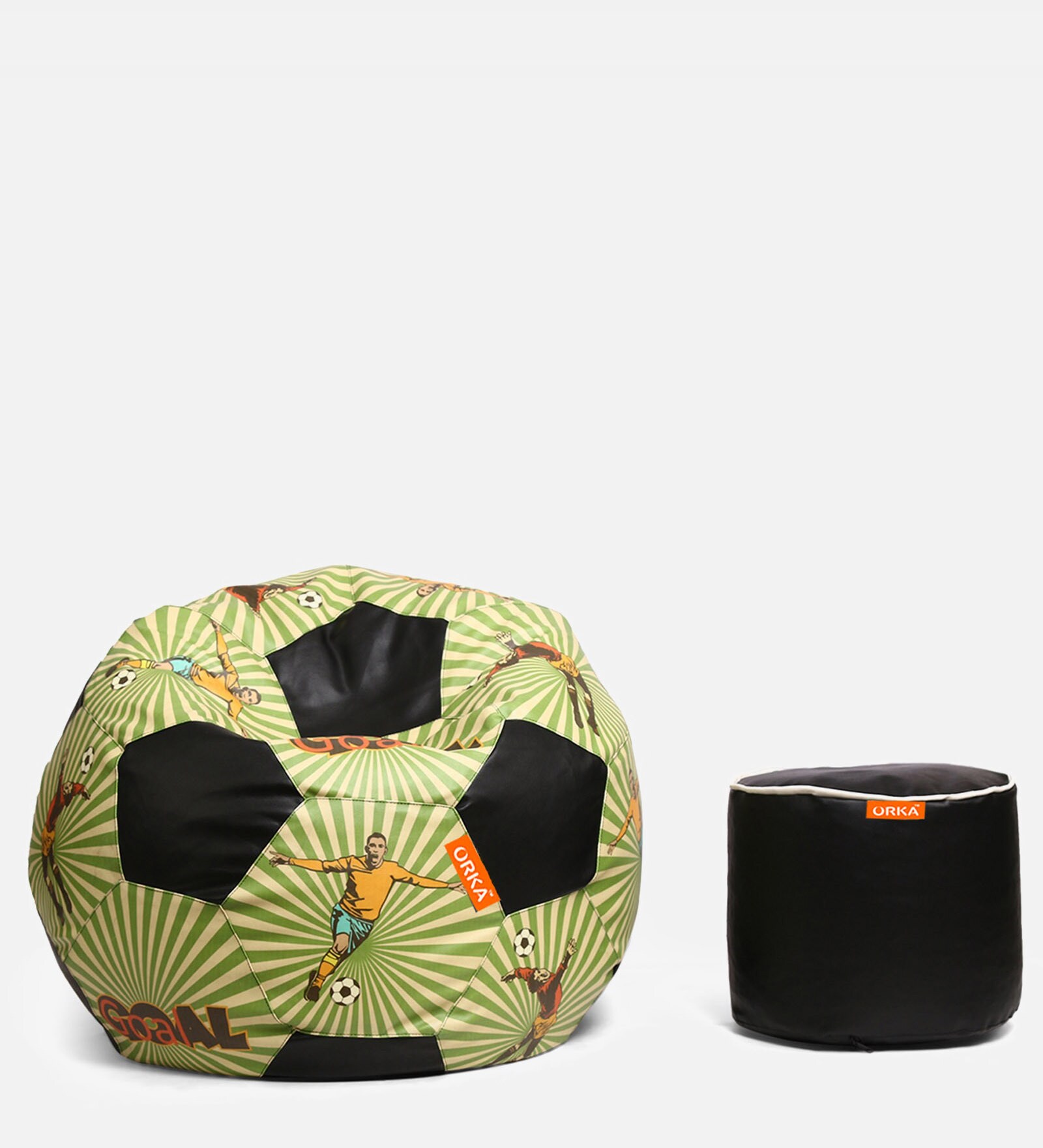 Buy Combo Digital Printed XXXL FootBall Bean Bag Cover & Round Pouffe