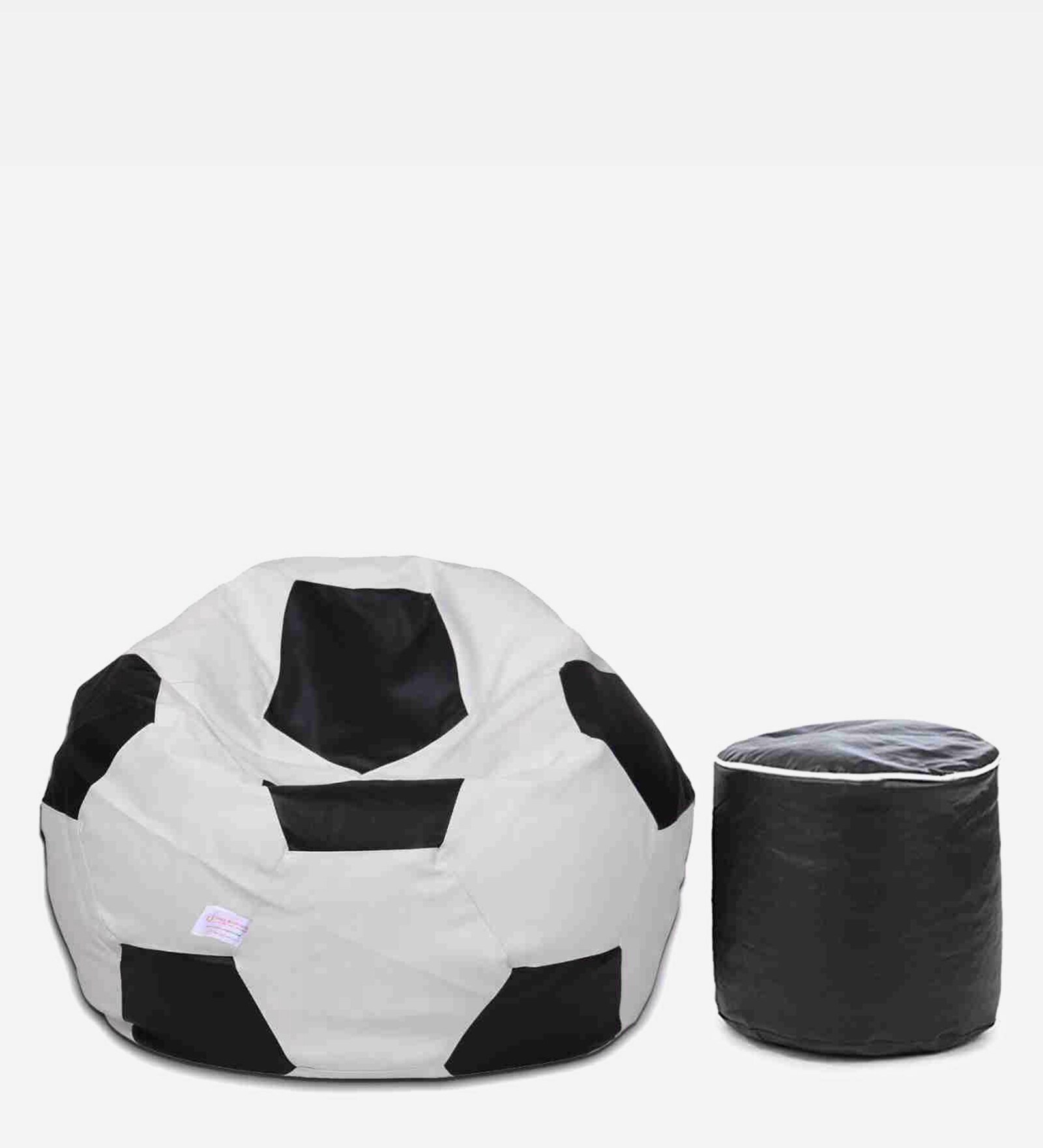 Buy Combo FootBall XXXL Bean Bag Cover & Round Pouffe cover in Black