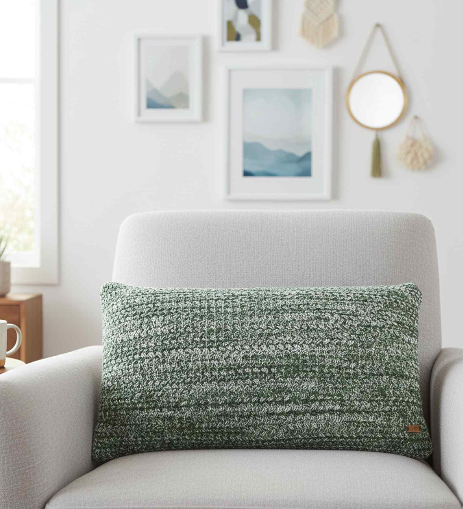 Combu Green 100% Cotton Anna 12X20 Inches Knitted Cushion Cover