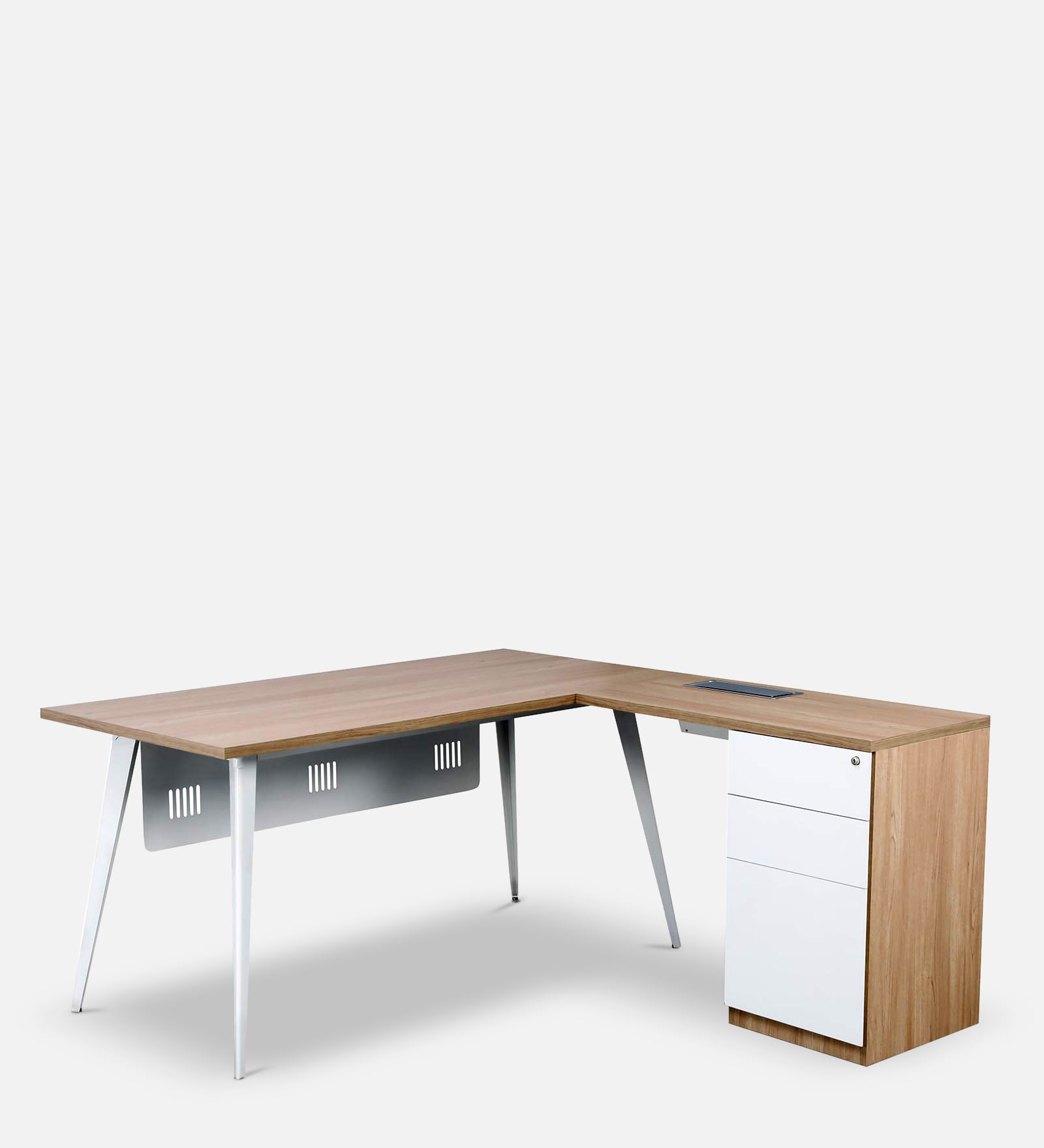 Comet Executive Office Desk with Pedestal in Light Brown Colour
