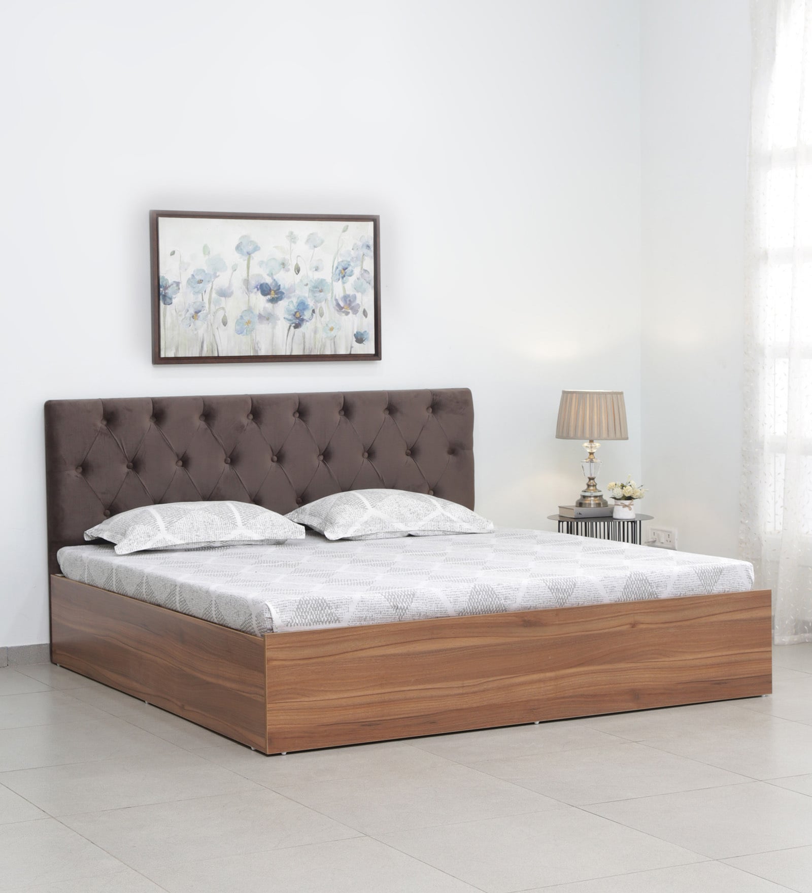 Comet Queen Size Bed in Exotic Teak Finish with Box Storage
