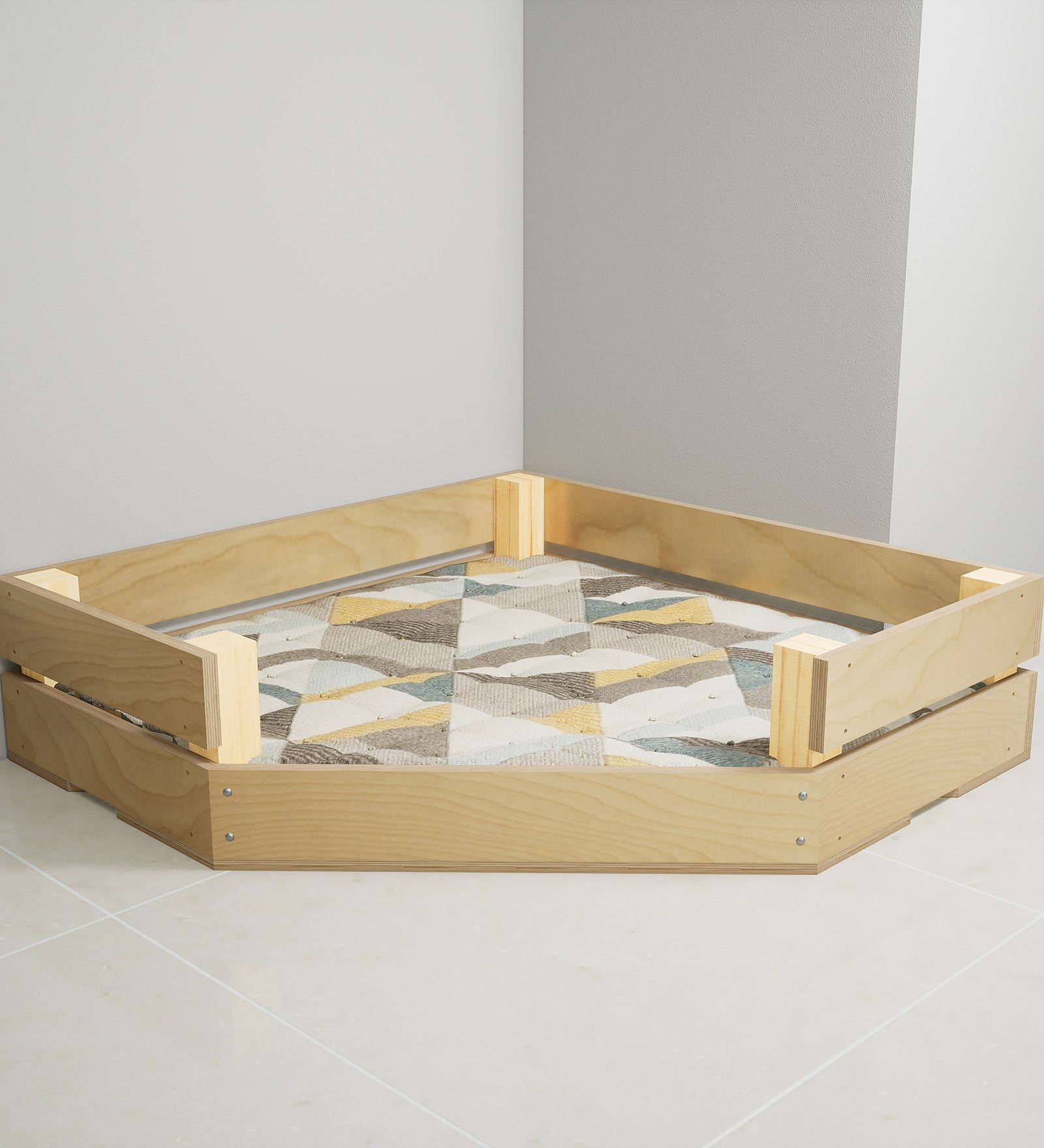 Comfy Corner Large Dog Bed in Natural Finish