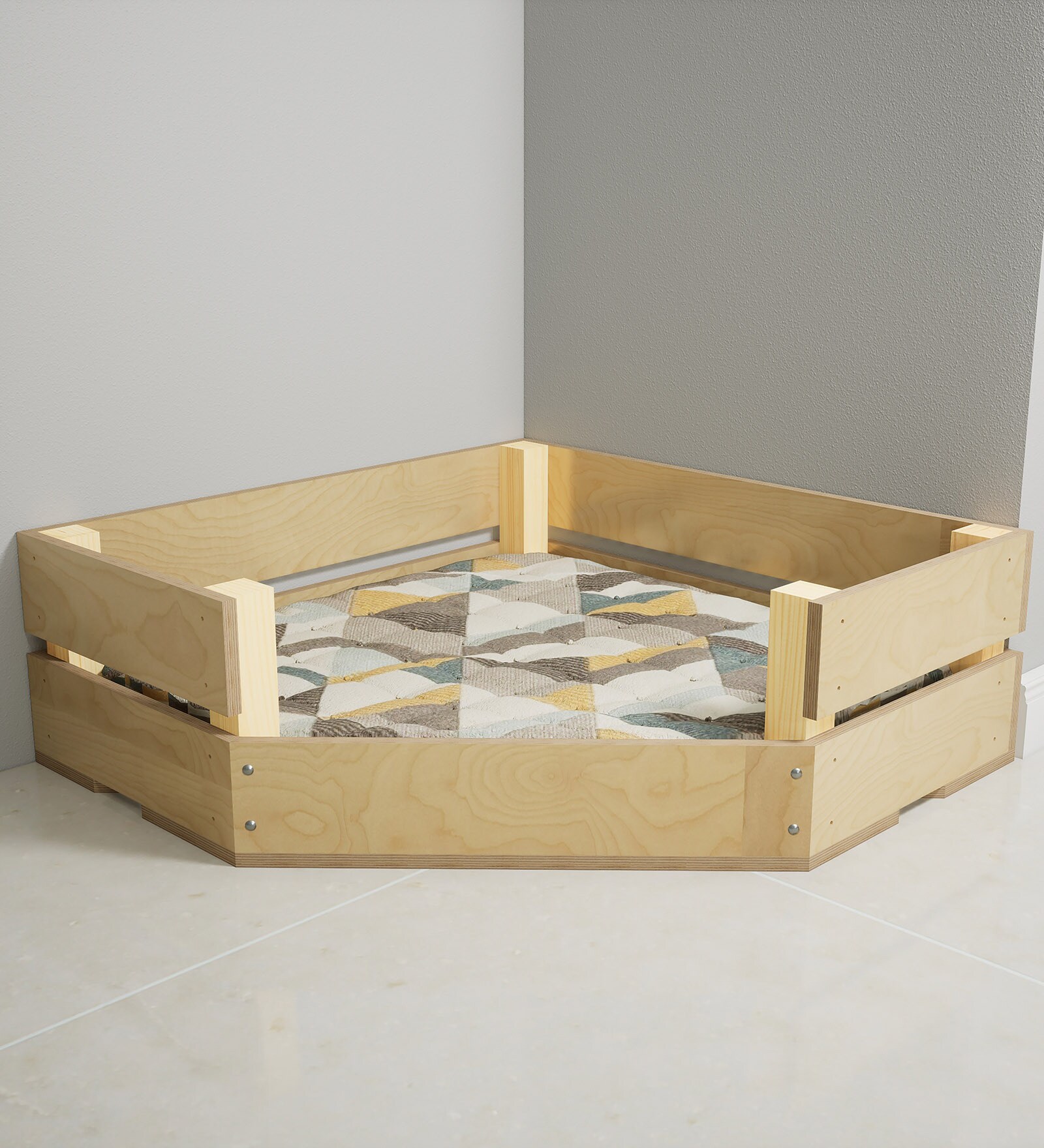 Comfy Corner Small Dog Bed in Natural Finish