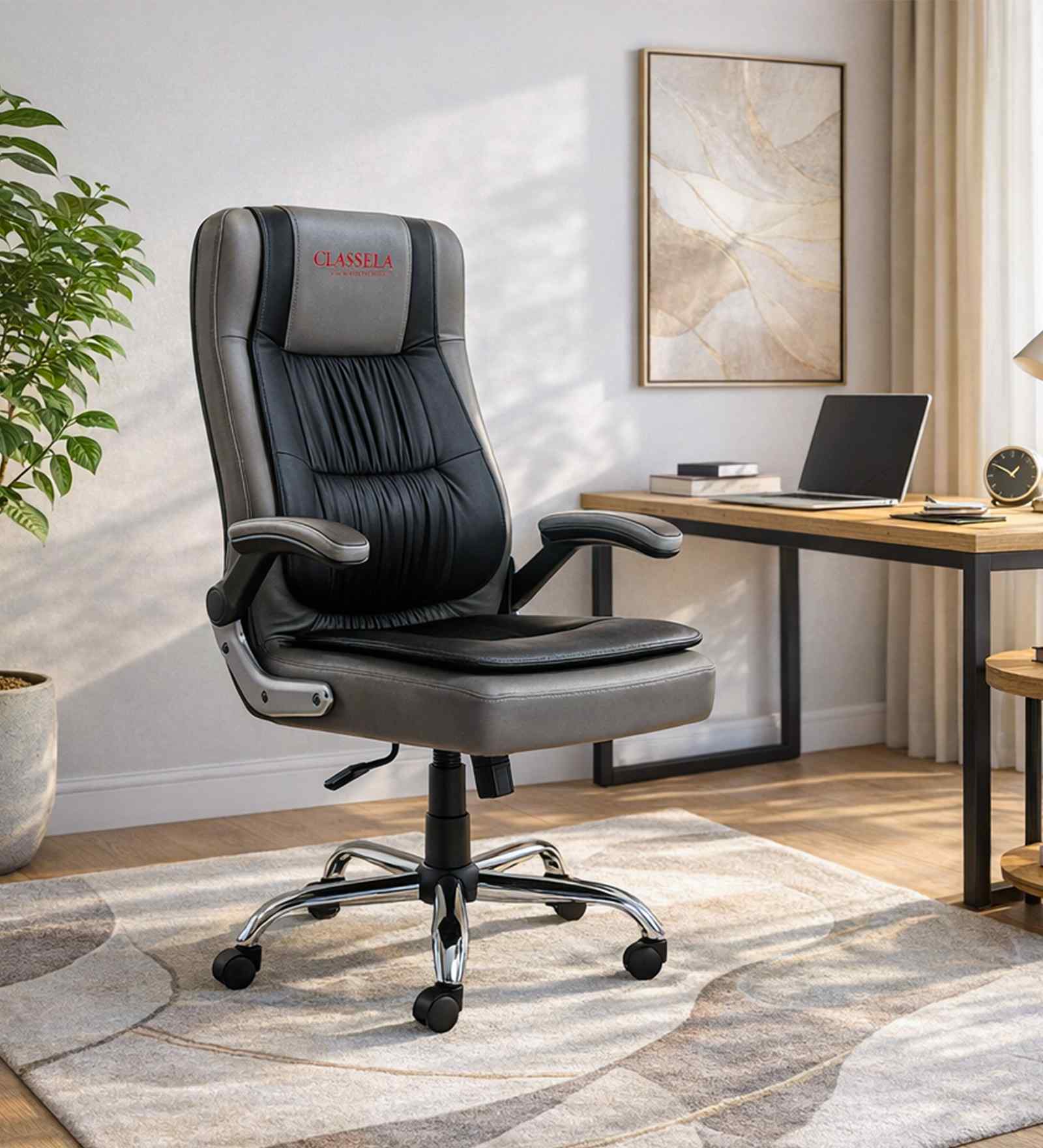 Commando  Leatherette HB Executive Chair In Black & Grey Colour