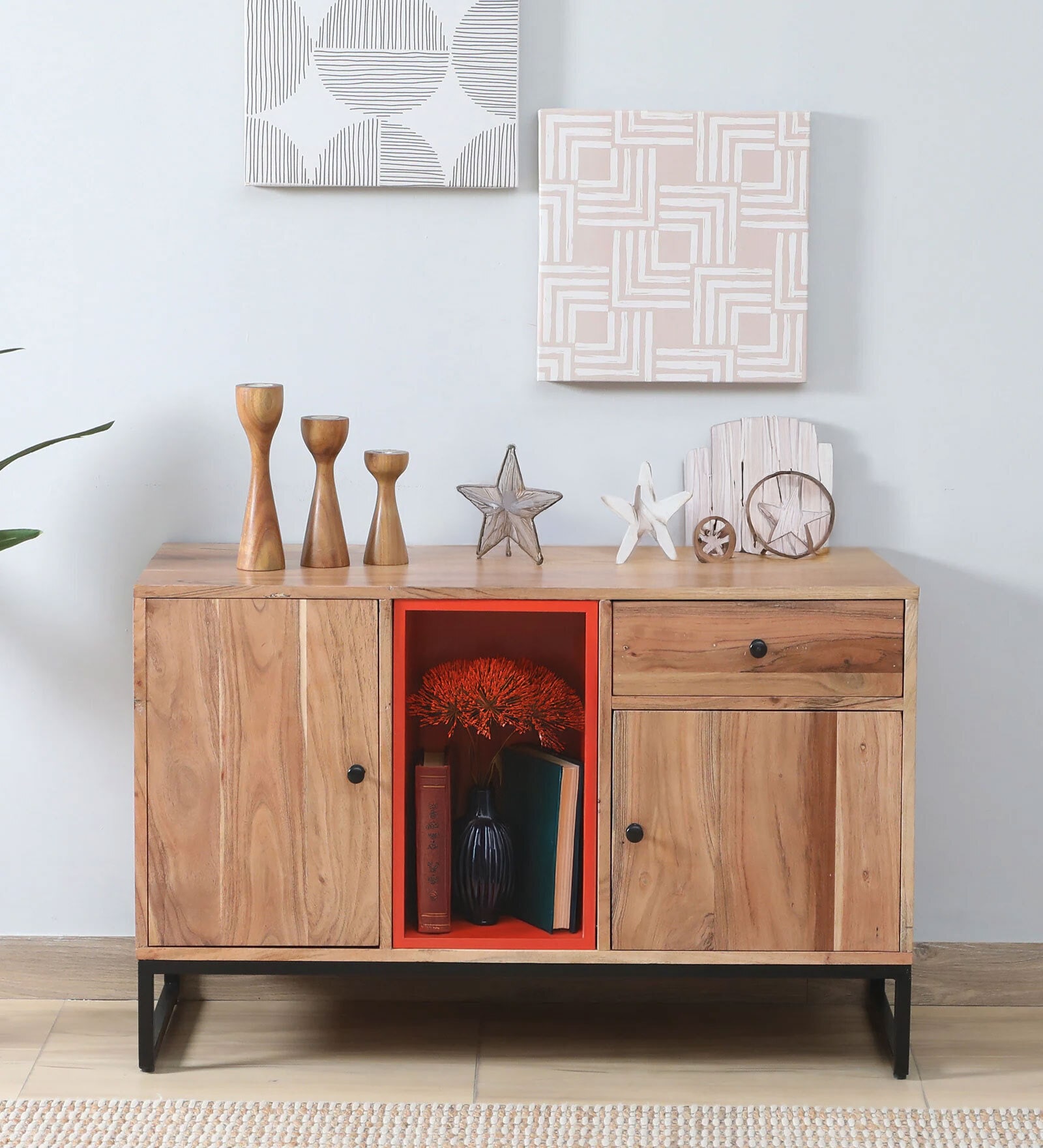 Commodore Acacia Wood Sideboard In Natural Finish With 1 Darwer