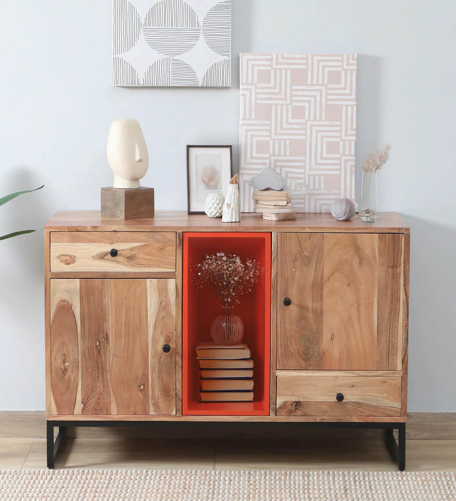 Commodore Acacia Wood Sideboard In Natural Finish With 2 Darwers