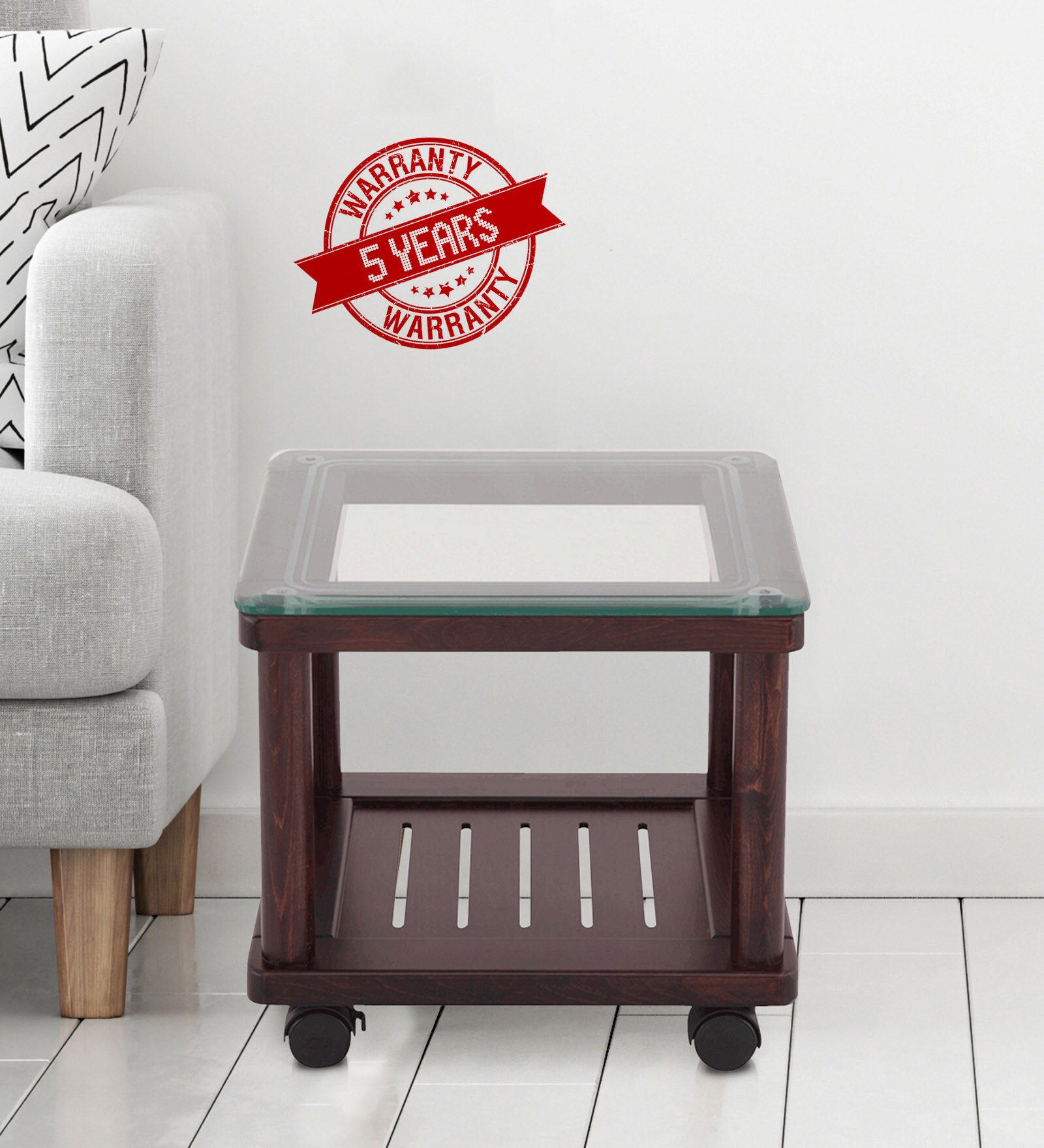 Buy Compact Coffee Table on Wheels in Ebony Finish by Ekbote Furniture