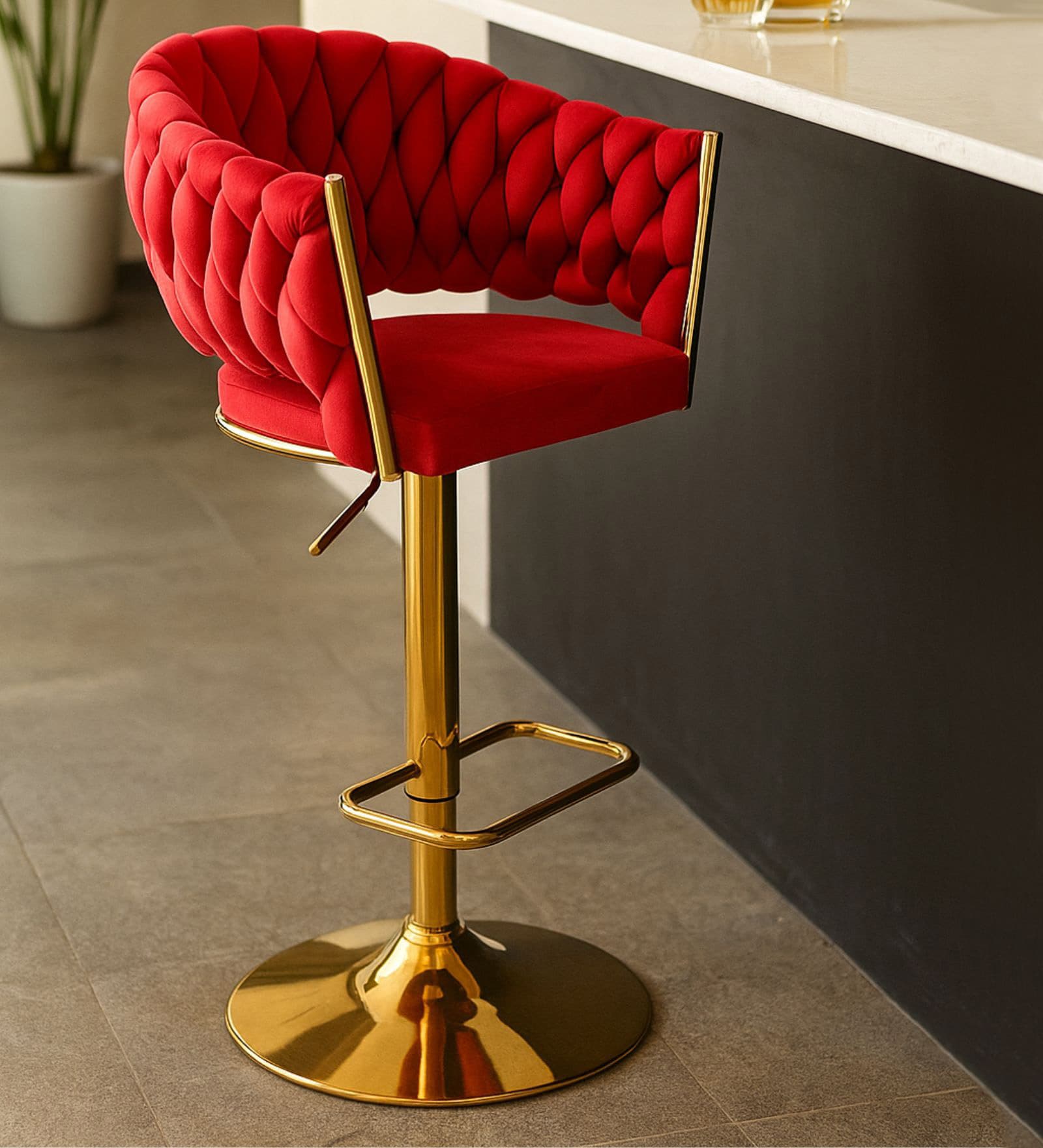 Lunar Rotatable Bar Stool In Red Color