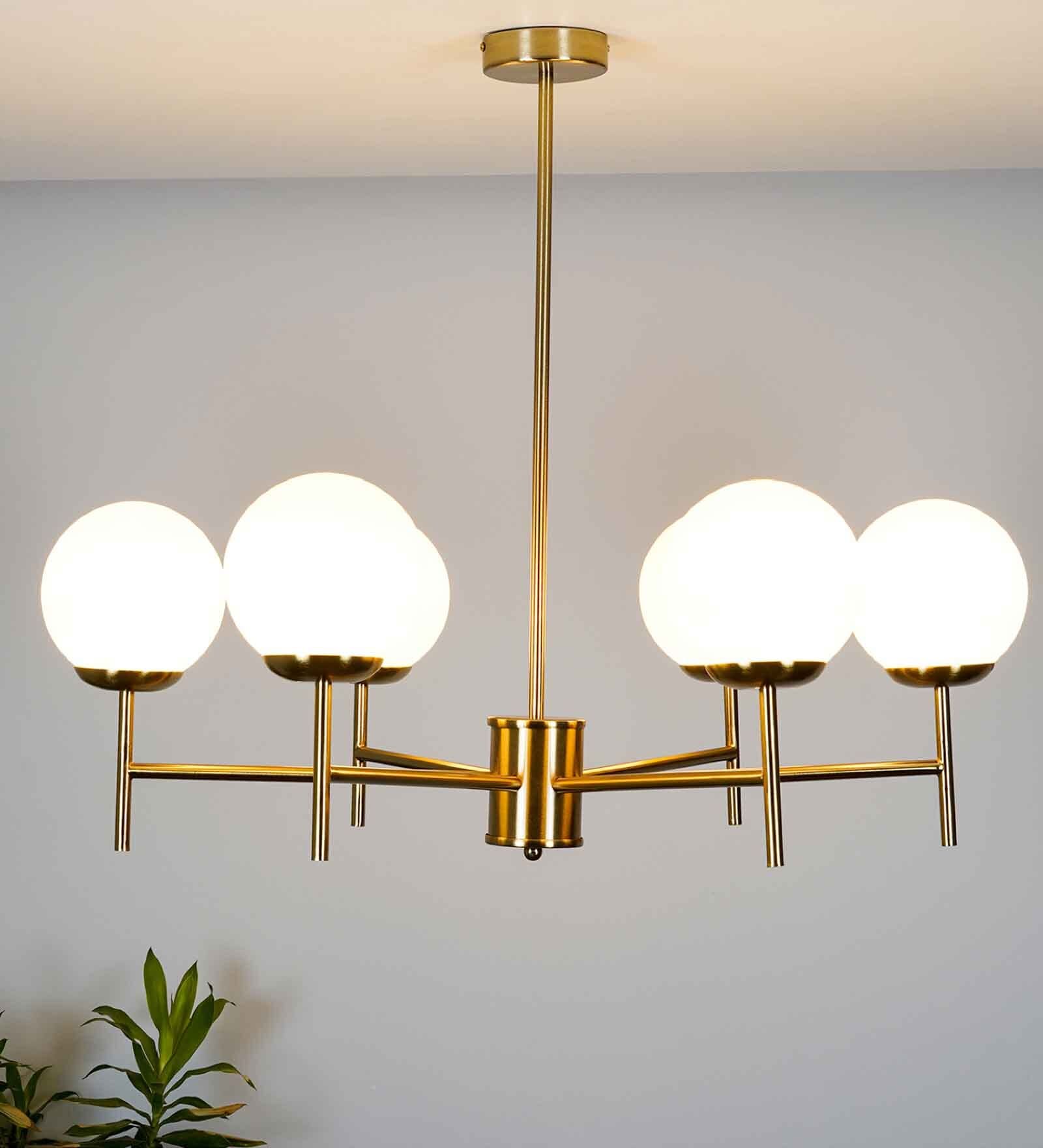 Compernico 5-Lights Brass Finish with Opal Glass Shades Chandelier Light