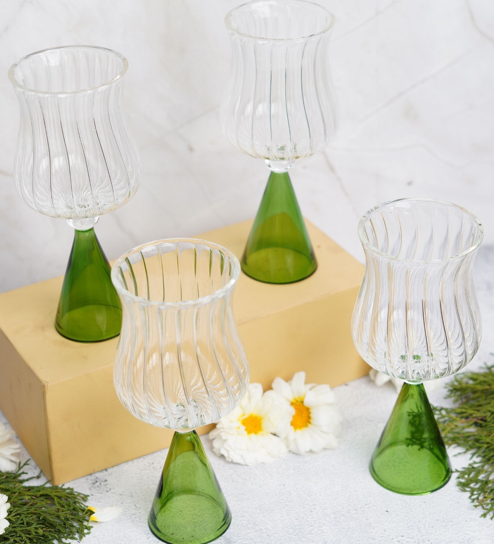 Cone Stem Cocktail | Borosilicate Glass (Green, Set of 4)