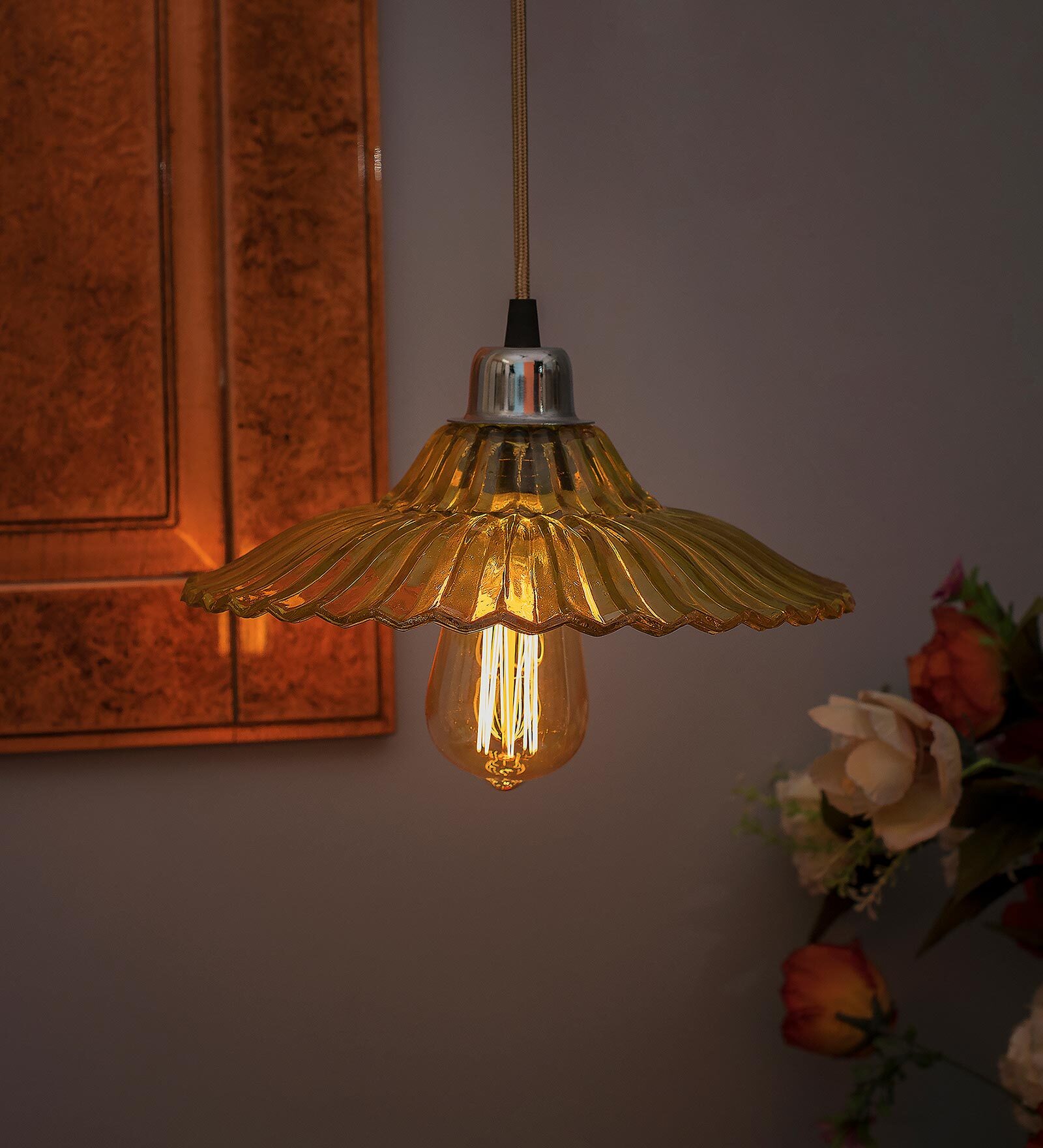 Confined Yellow Glass Hanging Light