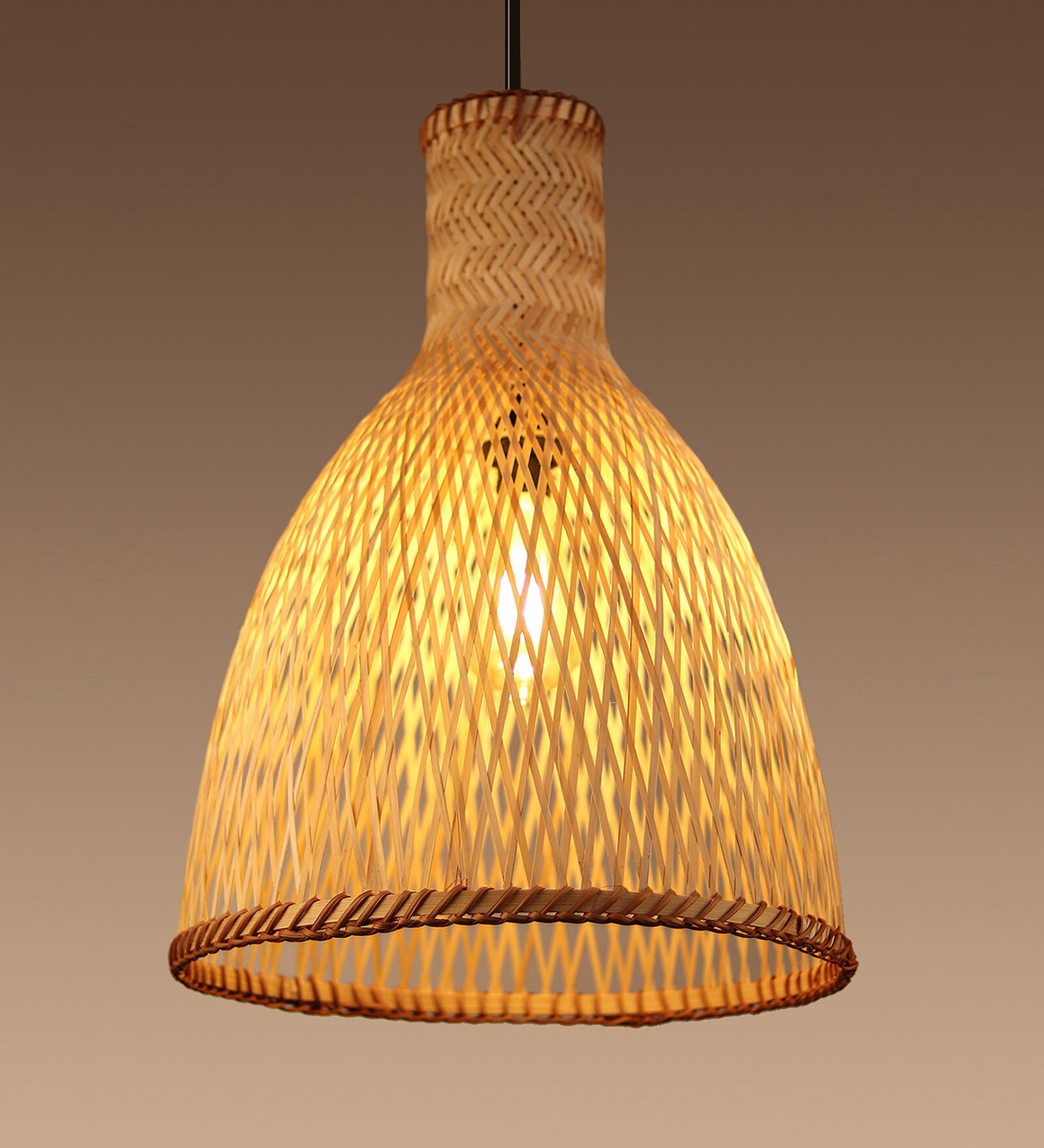 Conical Handmade Bamboo Pendant Hanging Light (Beige)