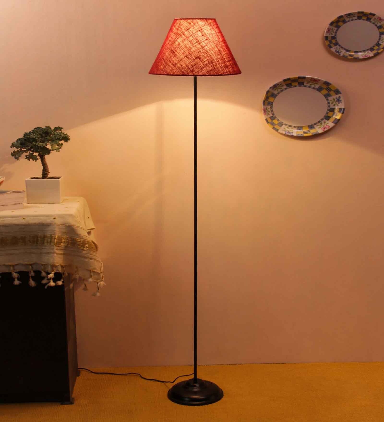 Scarlette Maroon Jute Shade Club Floor Lamp With Iron Base