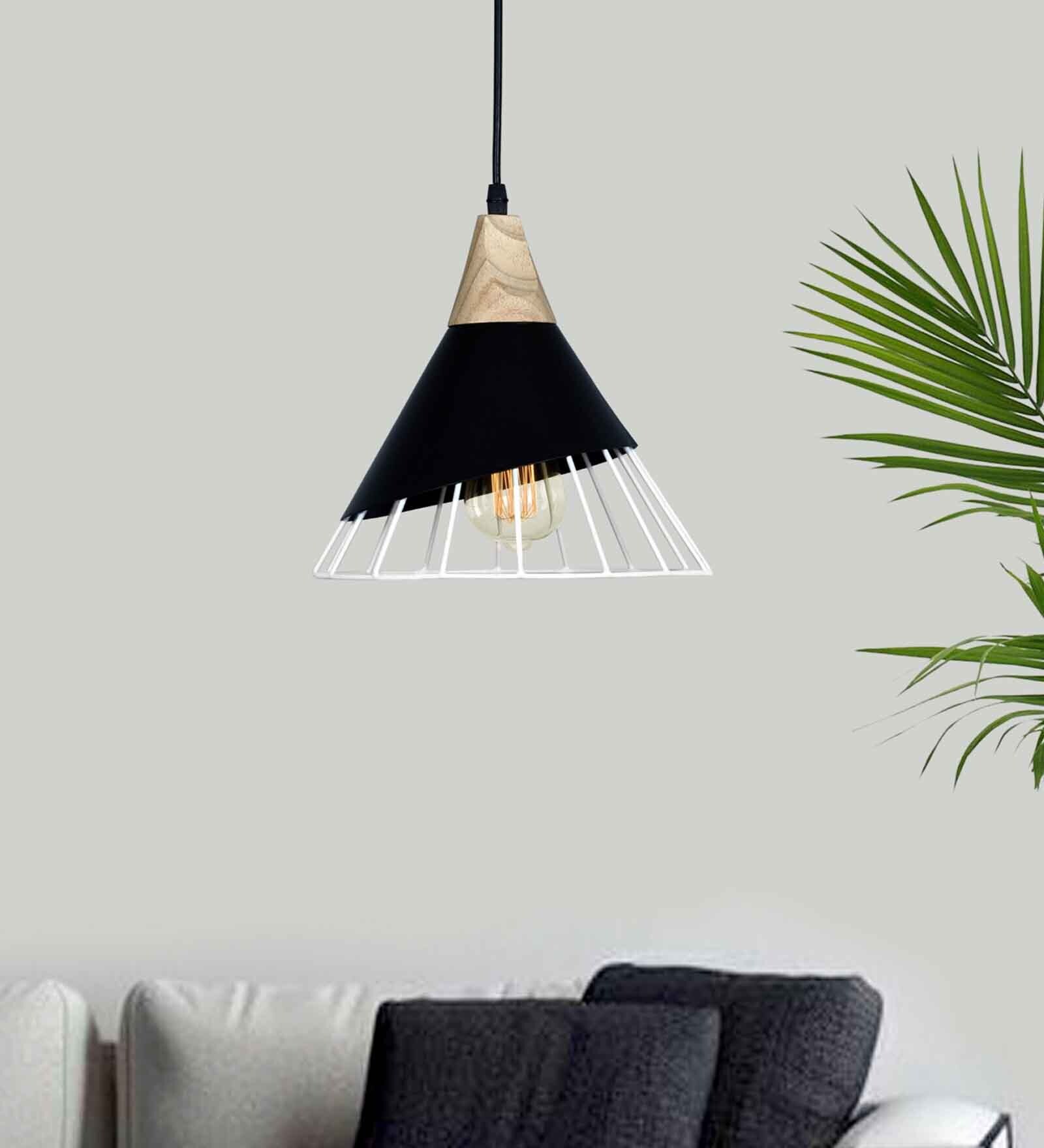 Conical Metal With Pendant Lamp (Black & Beige)